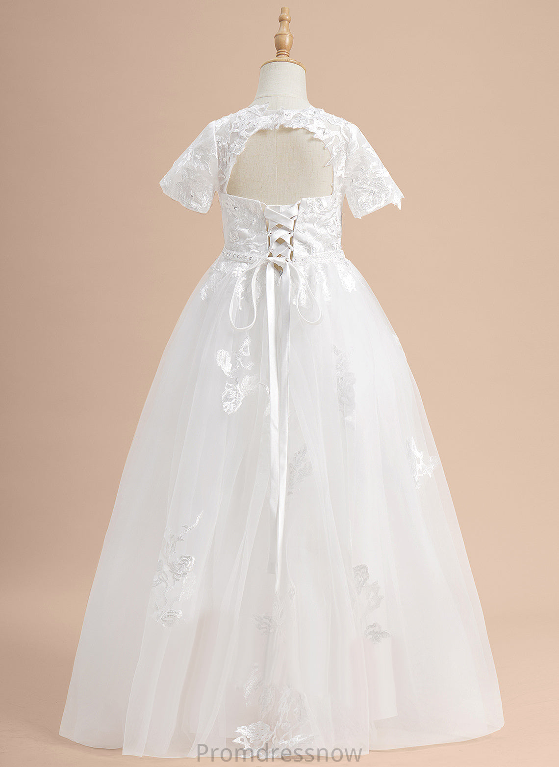 Neck - Short Tulle Floor-length Ball-Gown/Princess Flower Girl Dresses Lace/Beading/Sequins Scoop Sleeves With Girl Flower Katelyn Dress