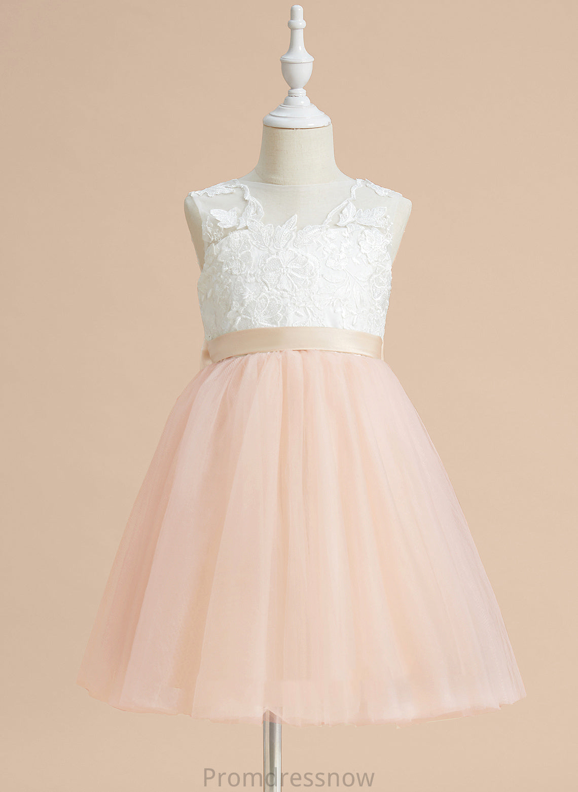 Sleeveless Girl Tulle/Lace A-Line - Dress With Bow(s) Anabelle Knee-length Scoop Flower Girl Dresses Neck Flower