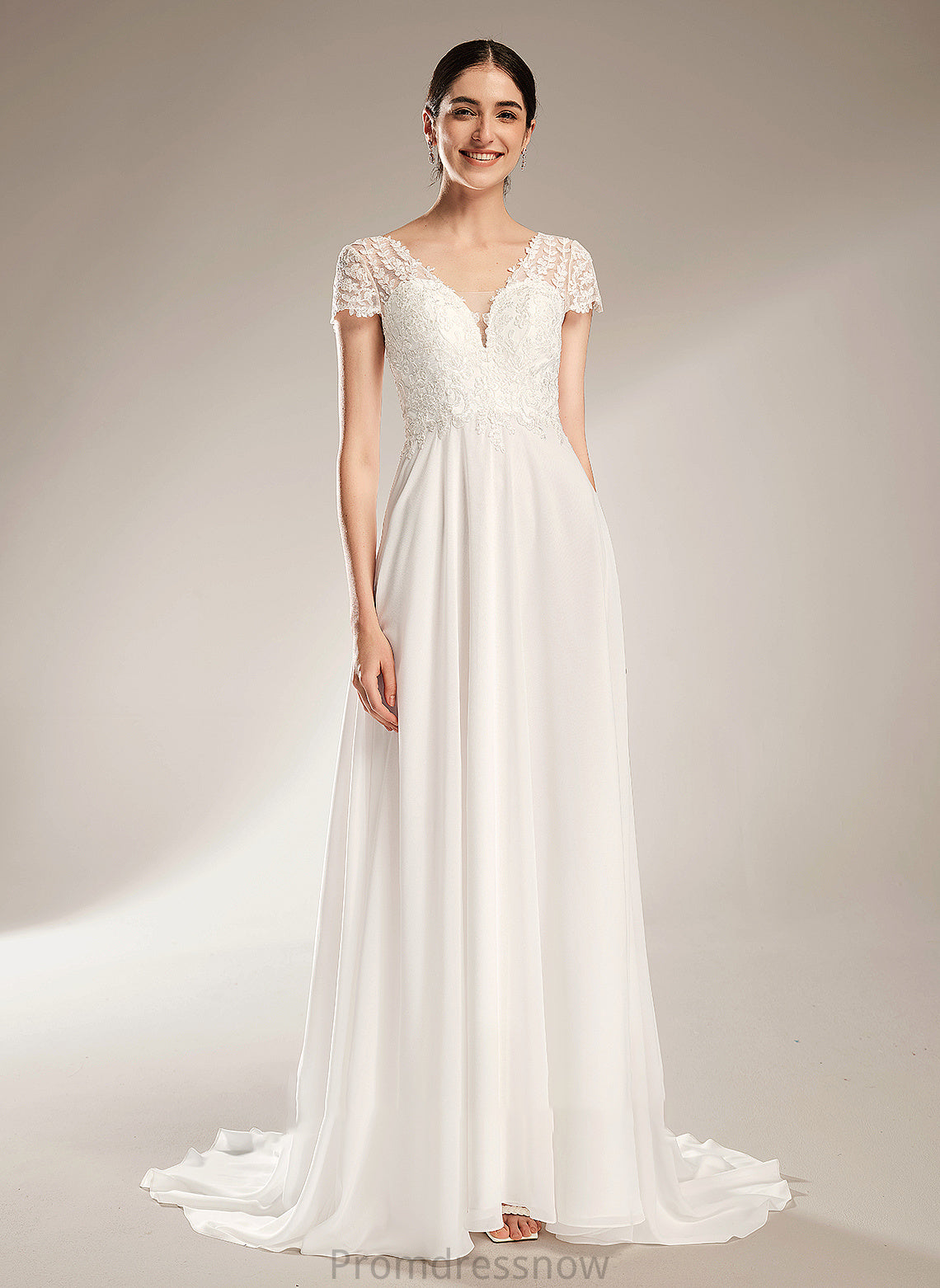 With Train Wedding Wedding Dresses A-Line Court V-neck Bow(s) Ashley Dress