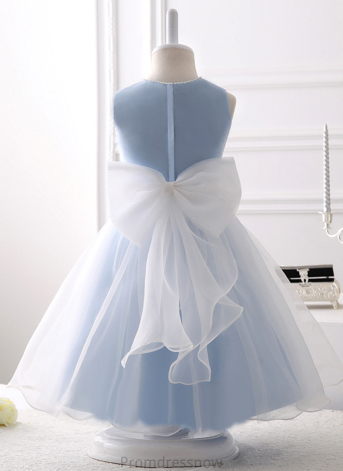 Knee-length A-Line Beading/Flower(s)/Bow(s) Flower Girl Dresses Girl With Allisson Organza - Scoop Neck Flower Dress Sleeveless