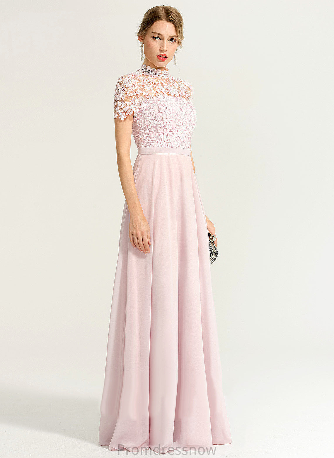 With Neck Floor-Length Sequins Chiffon A-Line Lace Tara Prom Dresses High