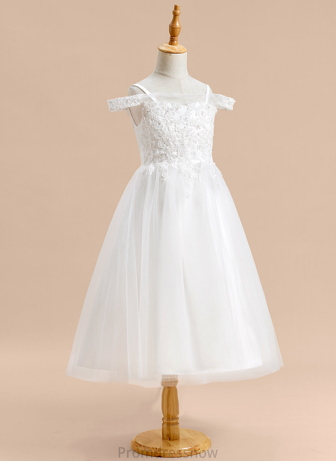 Tulle Dress Flower Off-the-Shoulder Lace Jode With Girl A-Line - Tea-length Flower Girl Dresses Sleeveless