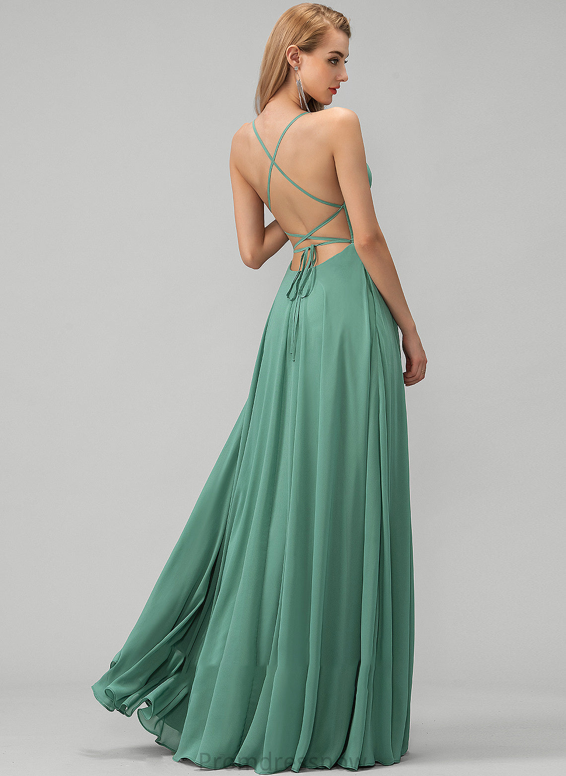 With Square Prom Dresses Pockets Janiyah Floor-Length A-Line Chiffon Split Neckline Front