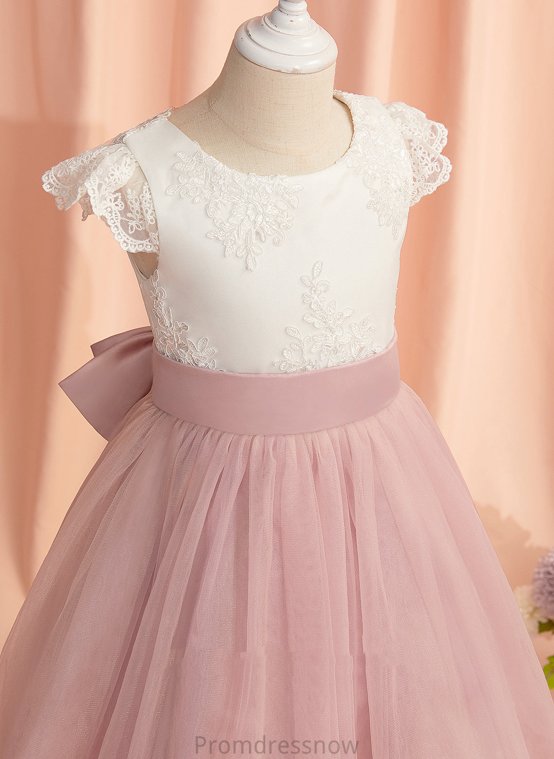 Flower Tulle - Flower Girl Dresses Dress Lace/Bow(s) Cali Knee-length Girl With Sleeves Short A-Line Scoop Neck