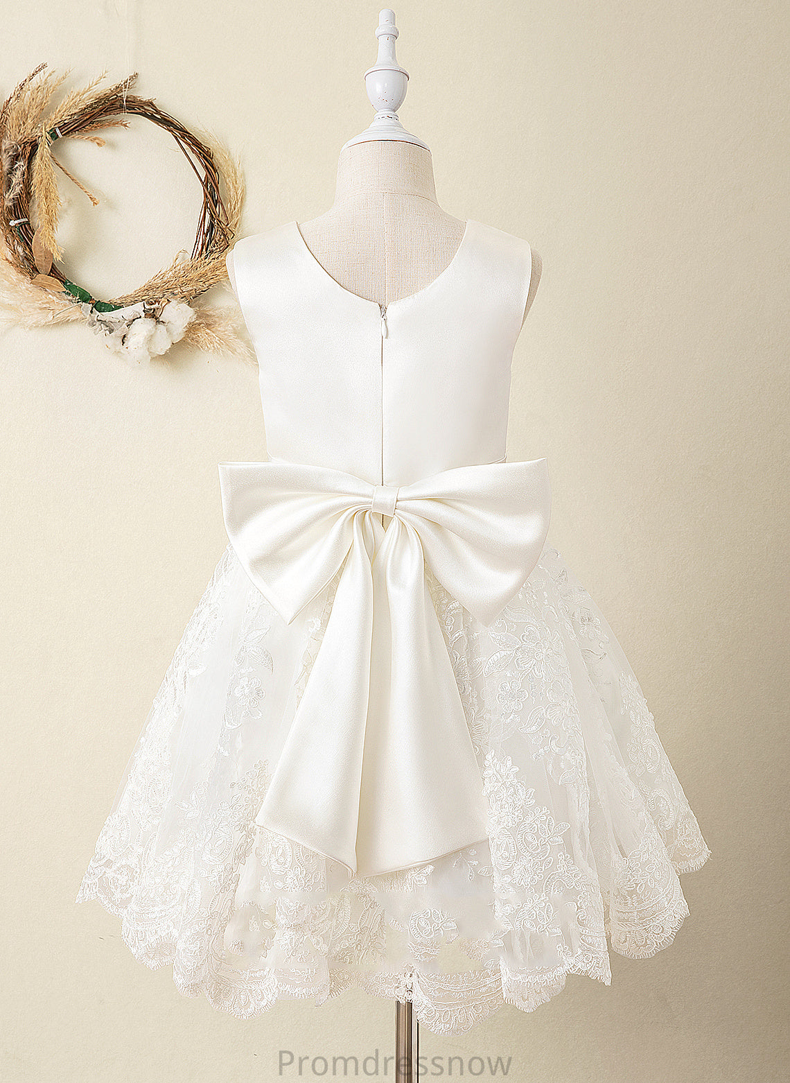 Dress Flower Knee-length Neck With Sleeveless Prudence Bow(s) sash) - Scoop (Undetachable Flower Girl Dresses Ball-Gown/Princess Satin/Lace Girl