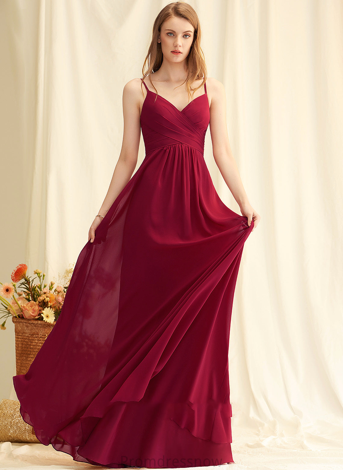 Embellishment Silhouette Length Neckline V-neck Fabric Ruffle Floor-Length A-Line Zoie Bridesmaid Dresses