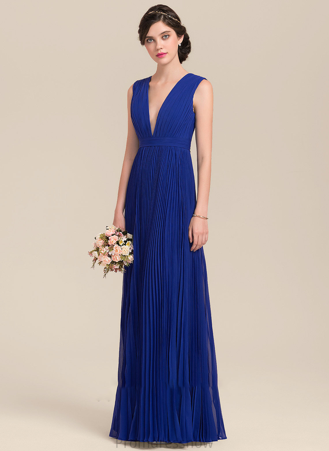 Bow(s) Floor-Length Silhouette Pleated A-Line Embellishment V-neck Fabric Neckline Length Cynthia Spaghetti Staps Bridesmaid Dresses