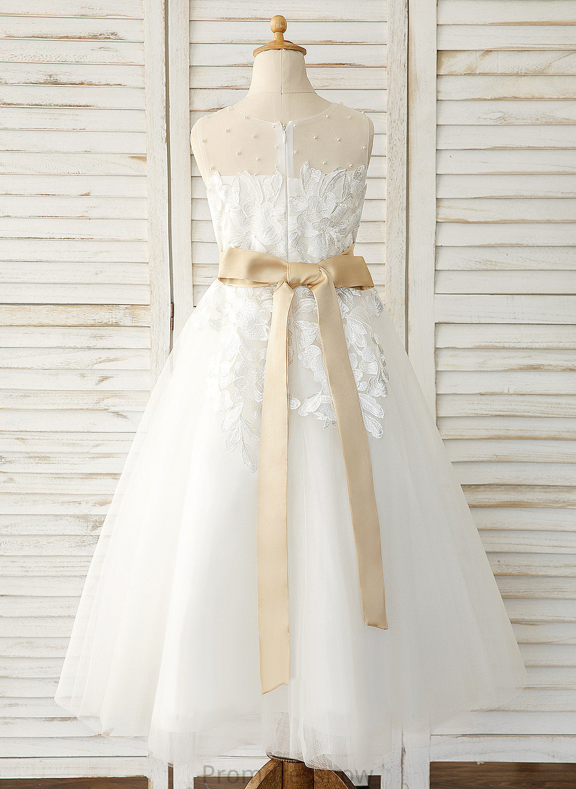 Neck sash) A-Line Dress - With Scoop Flower Girl (Detachable Ankle-length Flower Girl Dresses Tulle/Lace Sleeveless Payton Sash