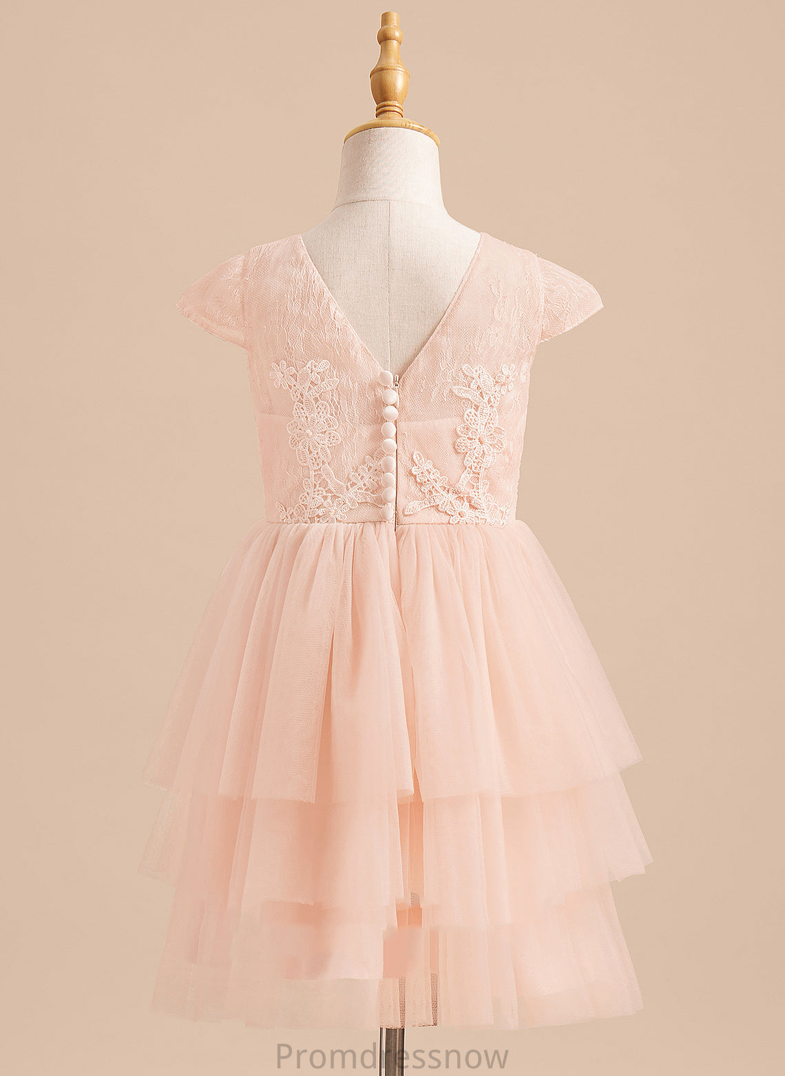 Knee-length Short Girl Dress Neck With Lace/V Flower Girl Dresses A-Line Flower Sleeves Tulle Serenity Back - Scoop