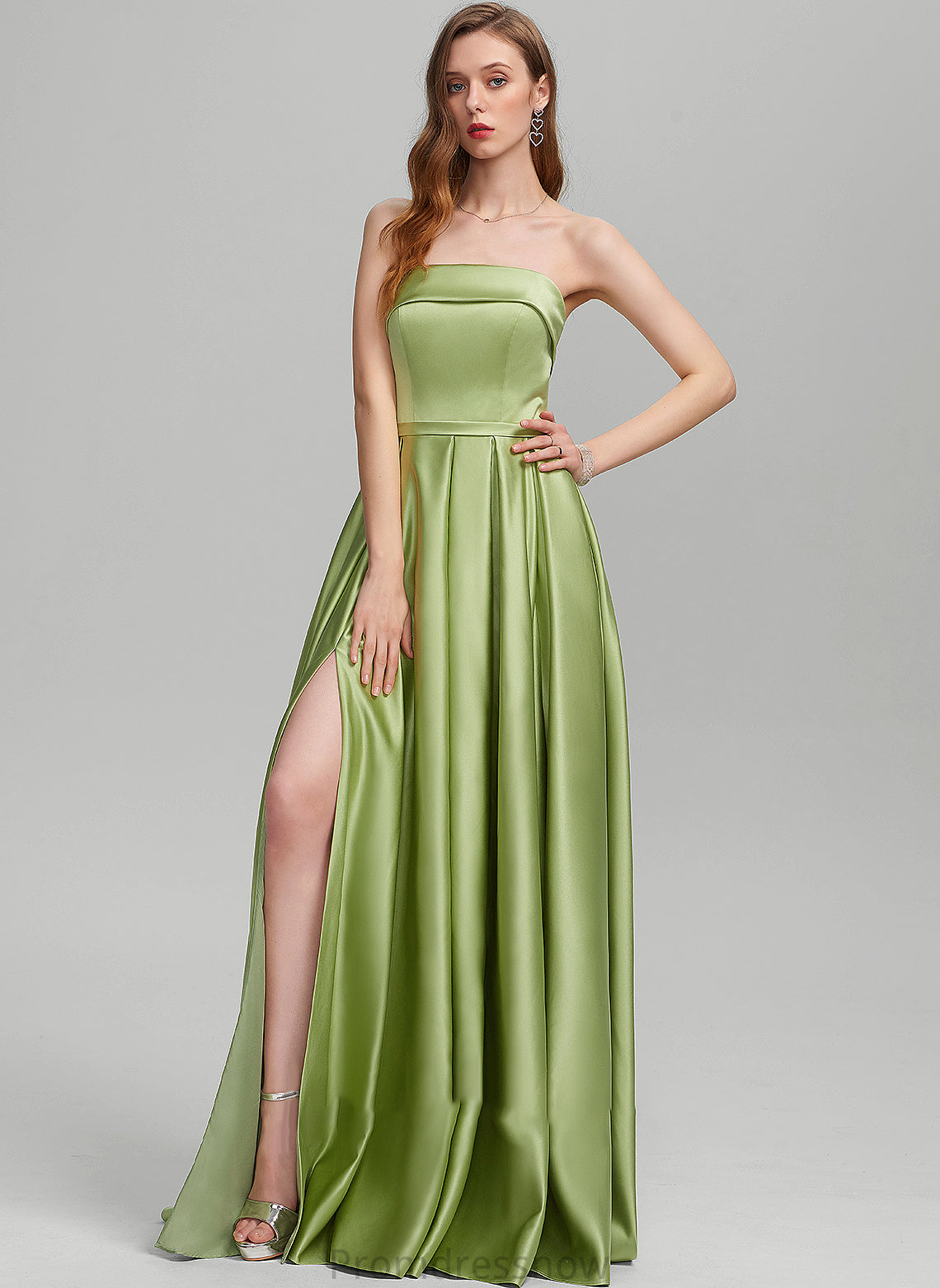 With Strapless Prom Dresses Split Satin Ball-Gown/Princess Arielle Front Pockets Floor-Length