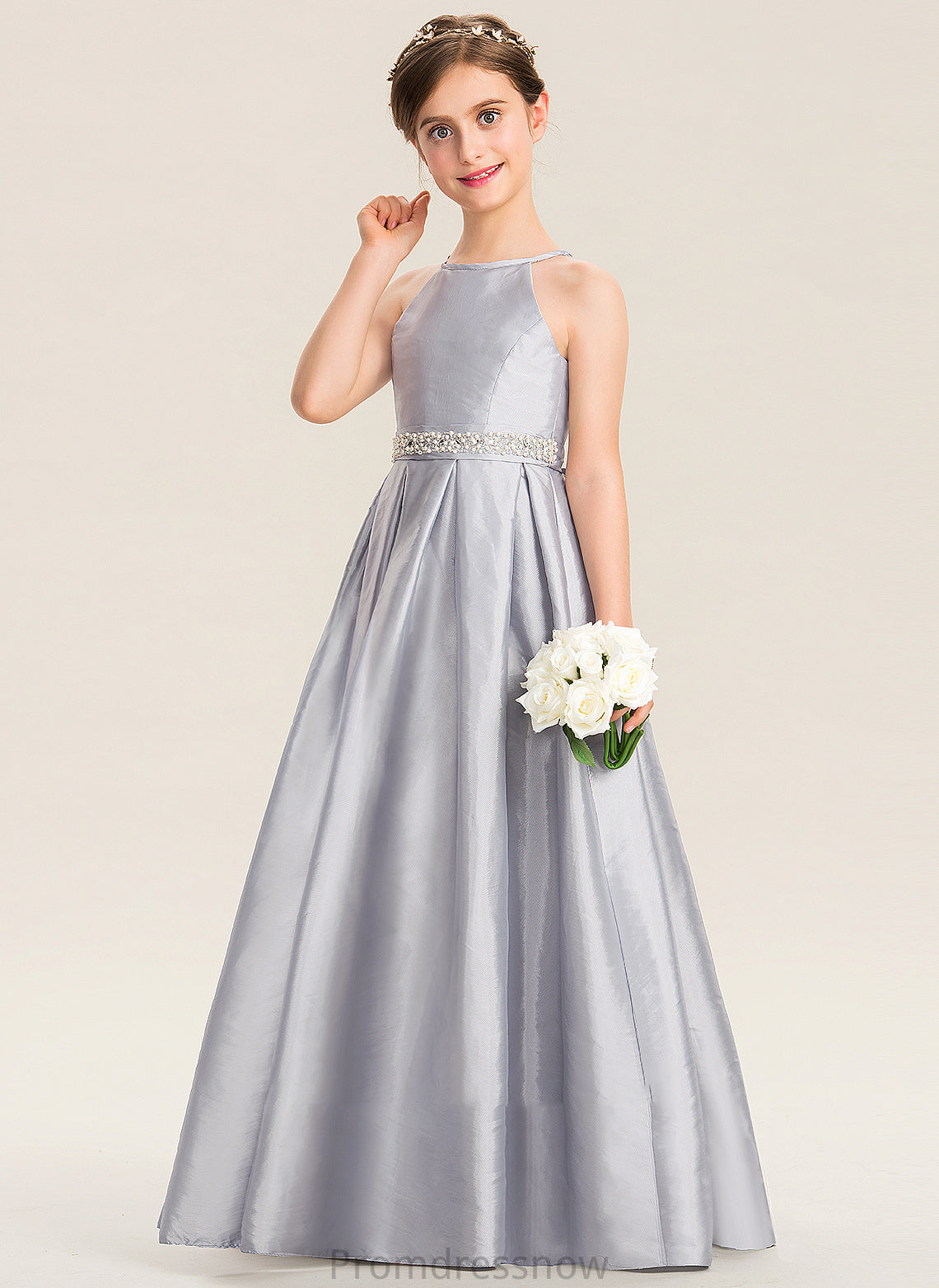 With Beading Junior Bridesmaid Dresses Neck A-Line Taffeta Scoop Floor-Length Aliya Bow(s)