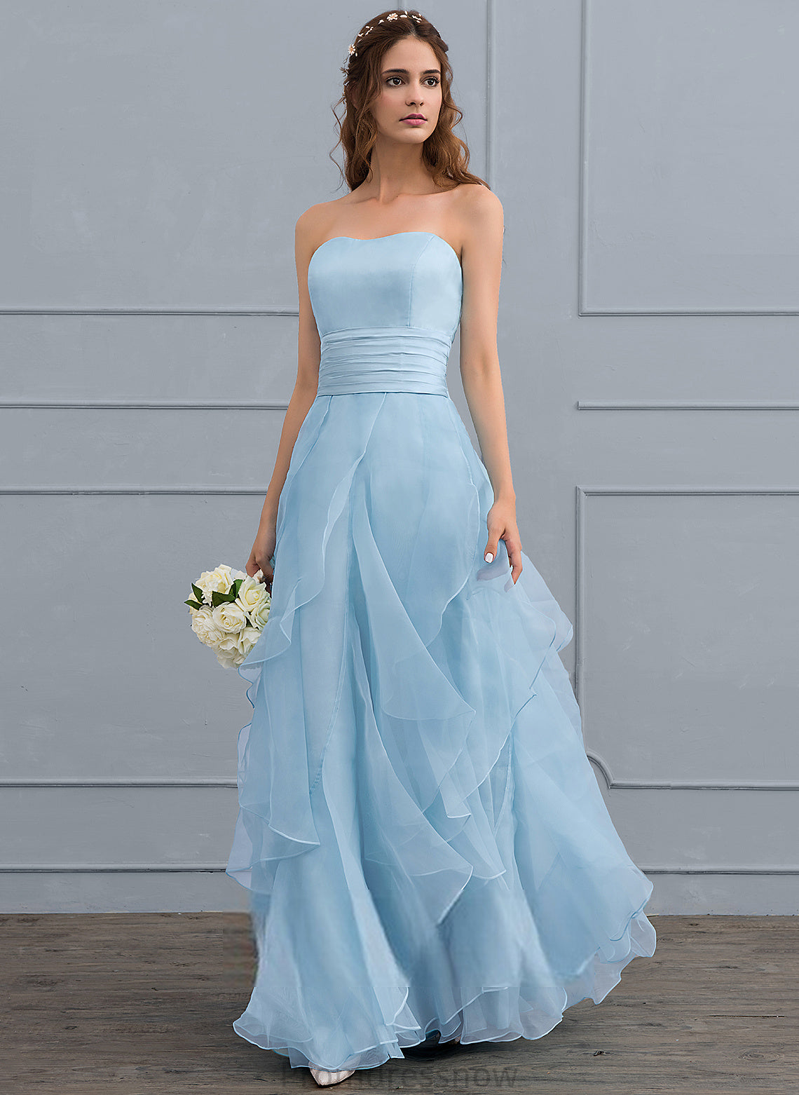 With Charmeuse Haylie Dress Cascading Floor-Length Ruffles Wedding Wedding Dresses Organza A-Line Sweetheart