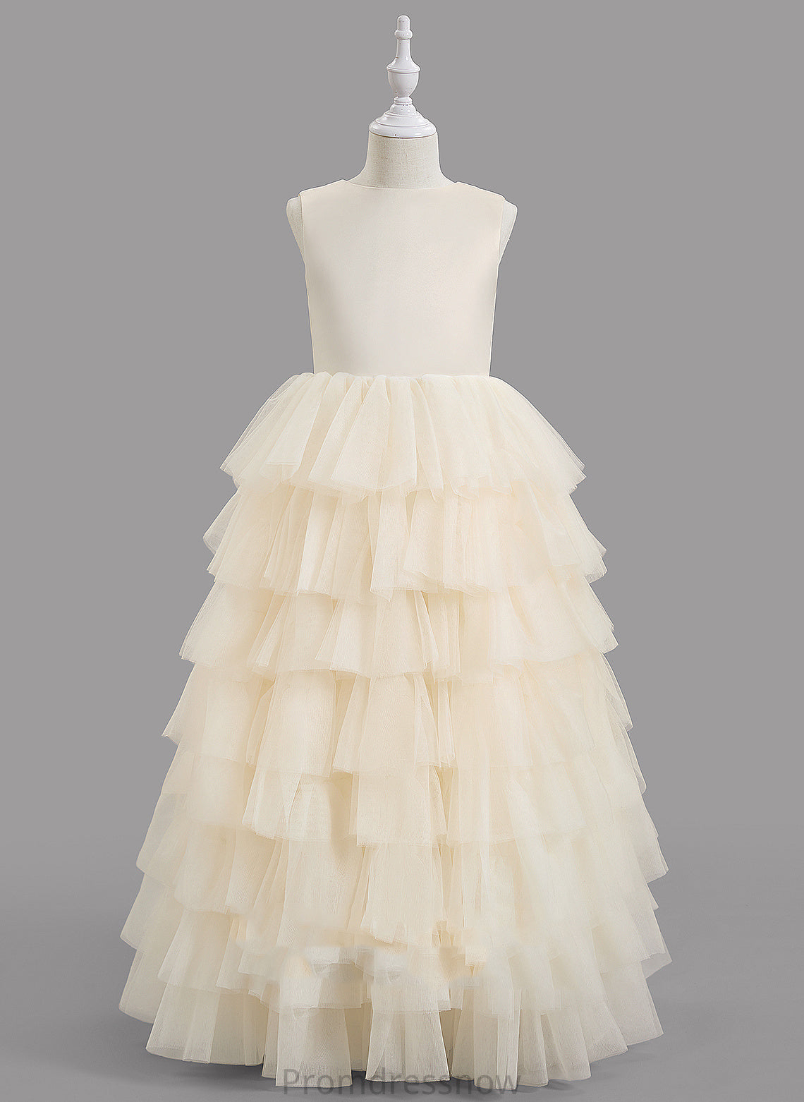 Dress Ball-Gown/Princess Sleeveless Flower Girl Dresses Flower Satin/Tulle With Scoop Neck Floor-length - Holly Girl Ruffles/Bow(s)