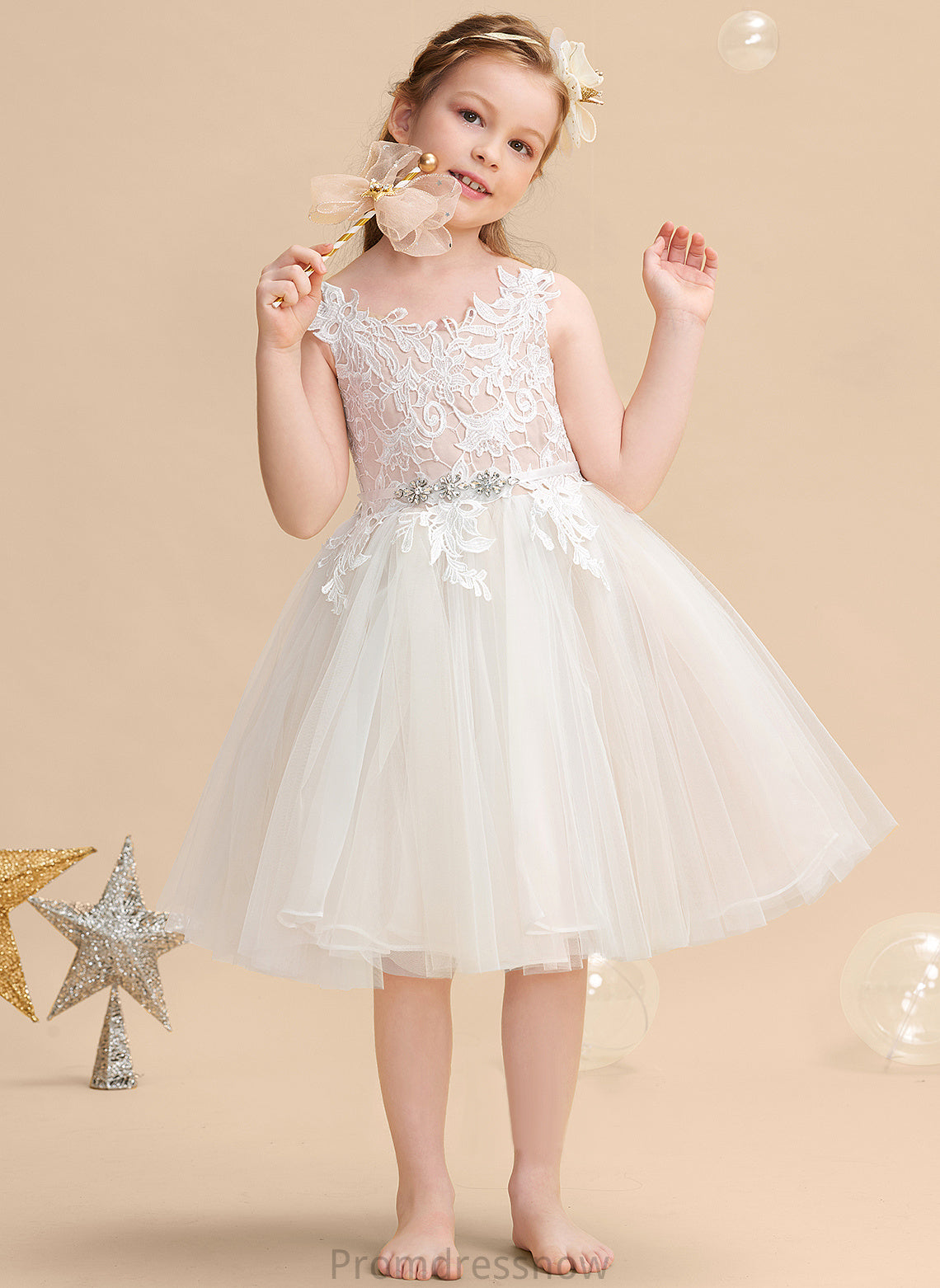 Tulle/Lace Straps Jamya Flower A-Line - Knee-length Flower Girl Dresses Dress Sleeveless Girl