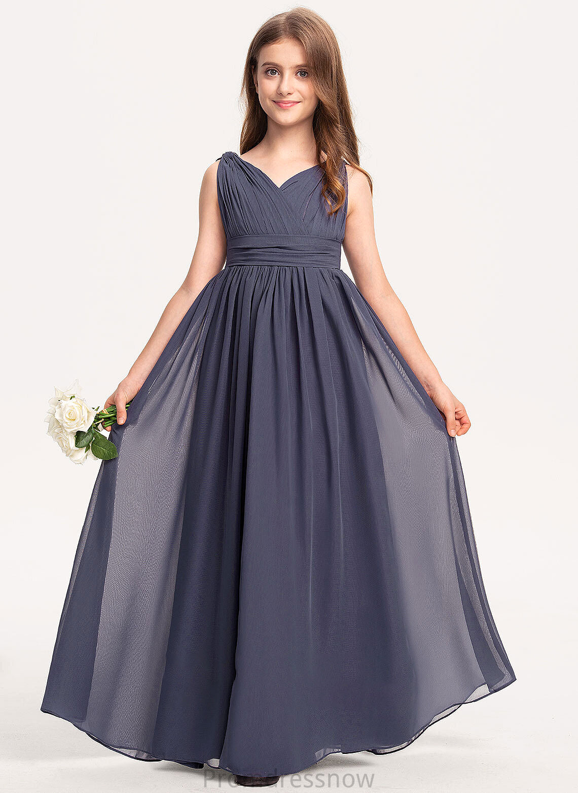 Ruffle With Taniya V-neck A-Line Floor-Length Junior Bridesmaid Dresses Chiffon