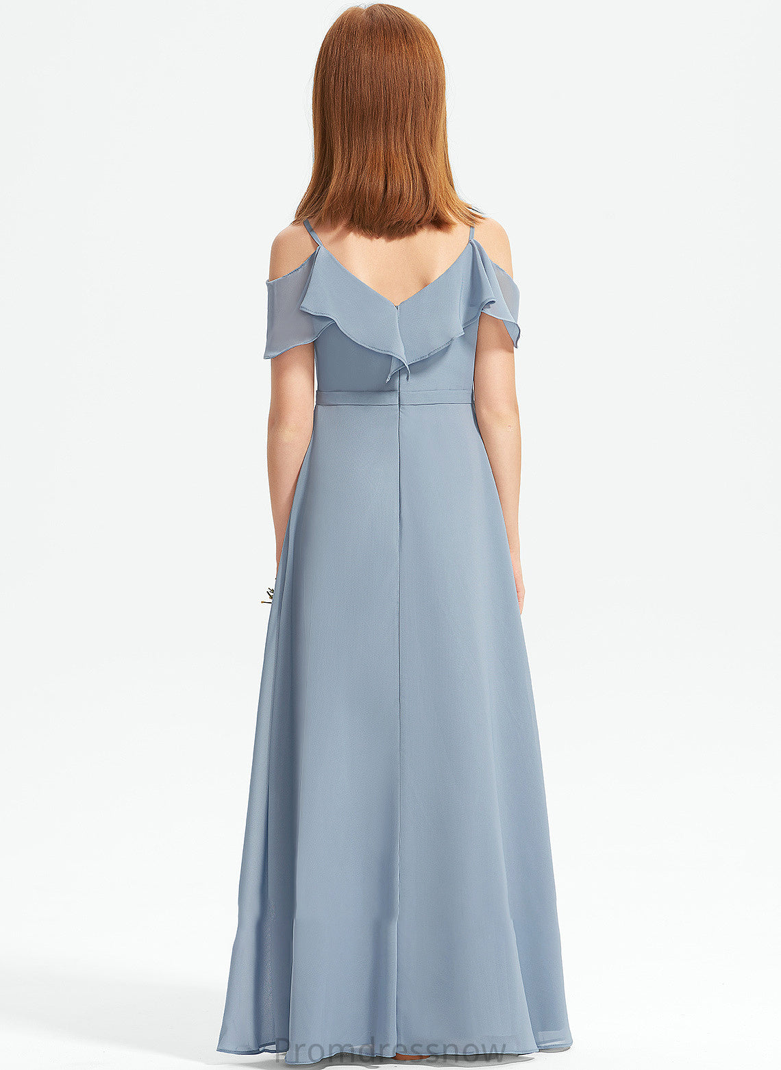 With Junior Bridesmaid Dresses A-Line Off-the-Shoulder Floor-Length Ruffles Chiffon Trinity