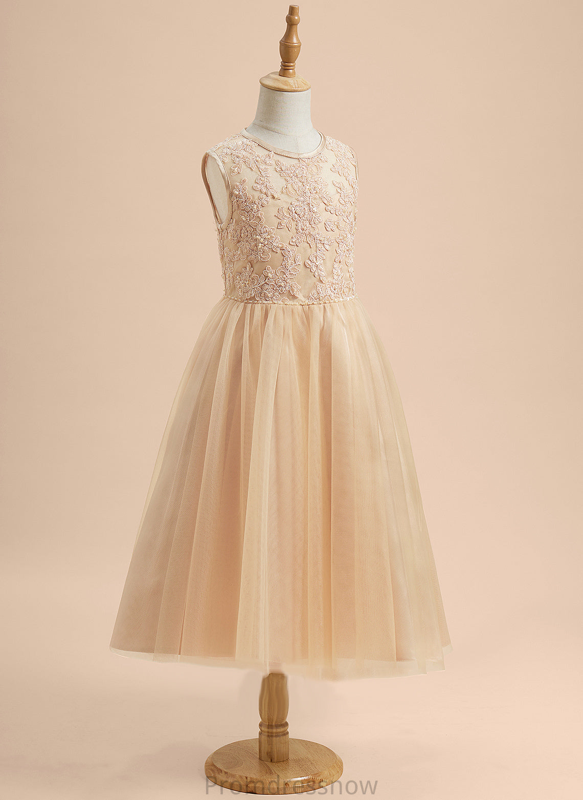 With Tulle/Lace Sleeveless - A-Line Dress Flower Girl Dresses Neck Courtney Scoop Tea-length Girl Flower Beading/Sequins