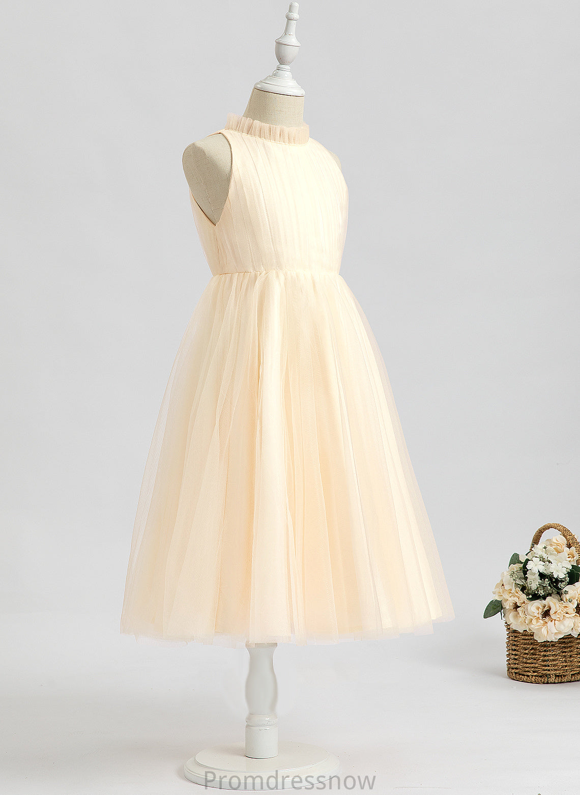 Flower Tulle A-Line Britney Tea-length Sleeveless High Dress Flower Girl Dresses Girl Neck -