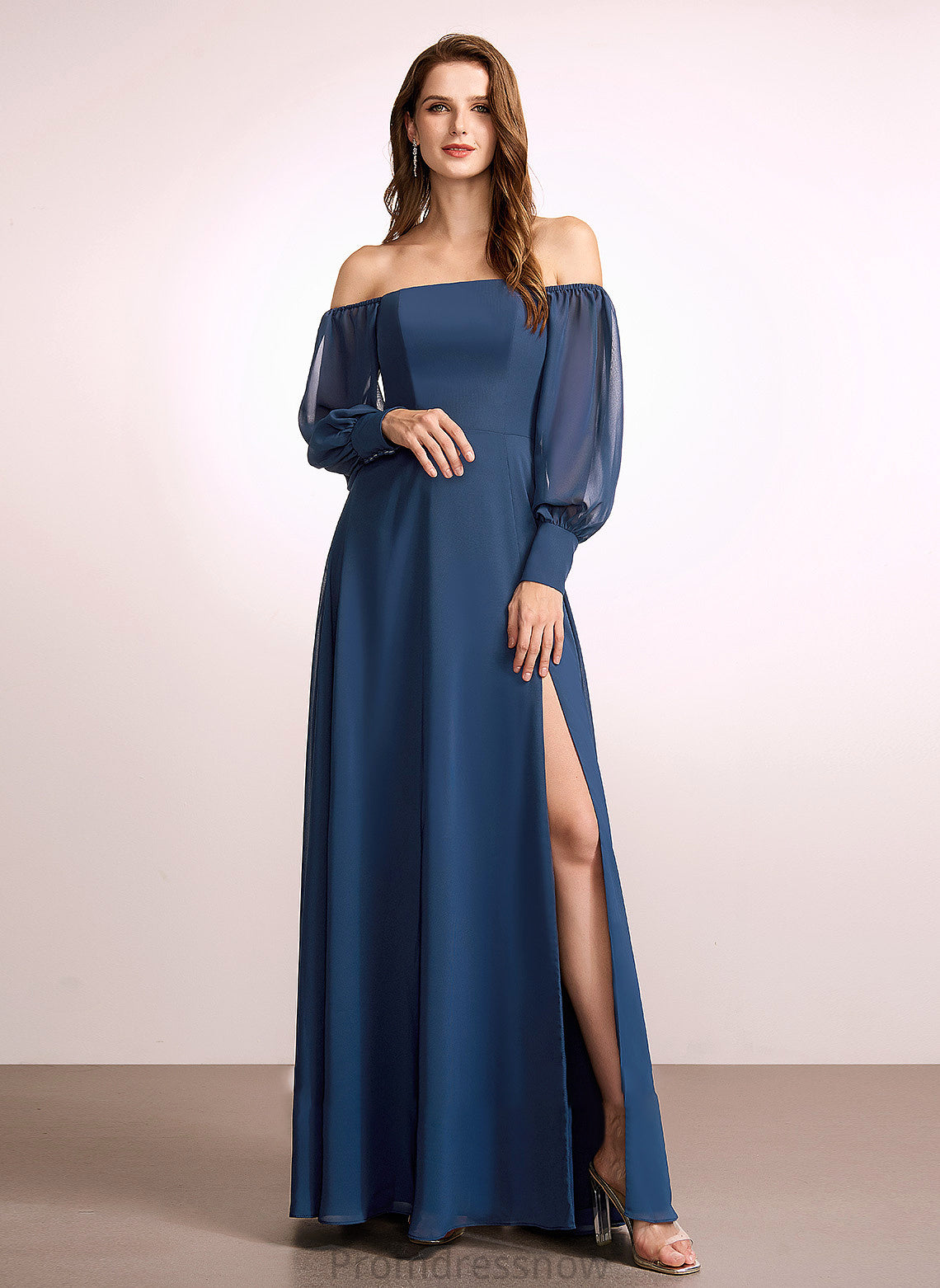 A-Line Off-the-Shoulder Silhouette Embellishment Neckline SplitFront Floor-Length Fabric Length Kelly Sleeveless Floor Length Bridesmaid Dresses