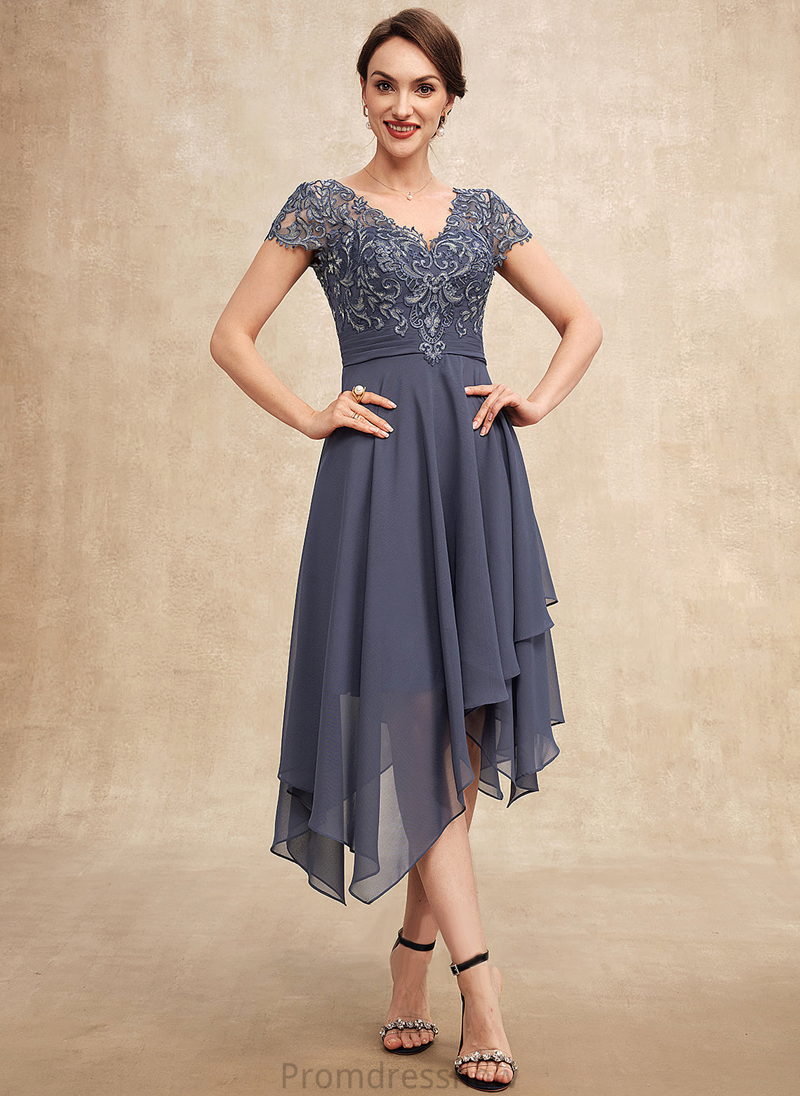 With the Chiffon Bride Dress Naomi of Asymmetrical Lace Mother Mother of the Bride Dresses V-neck A-Line Ruffle