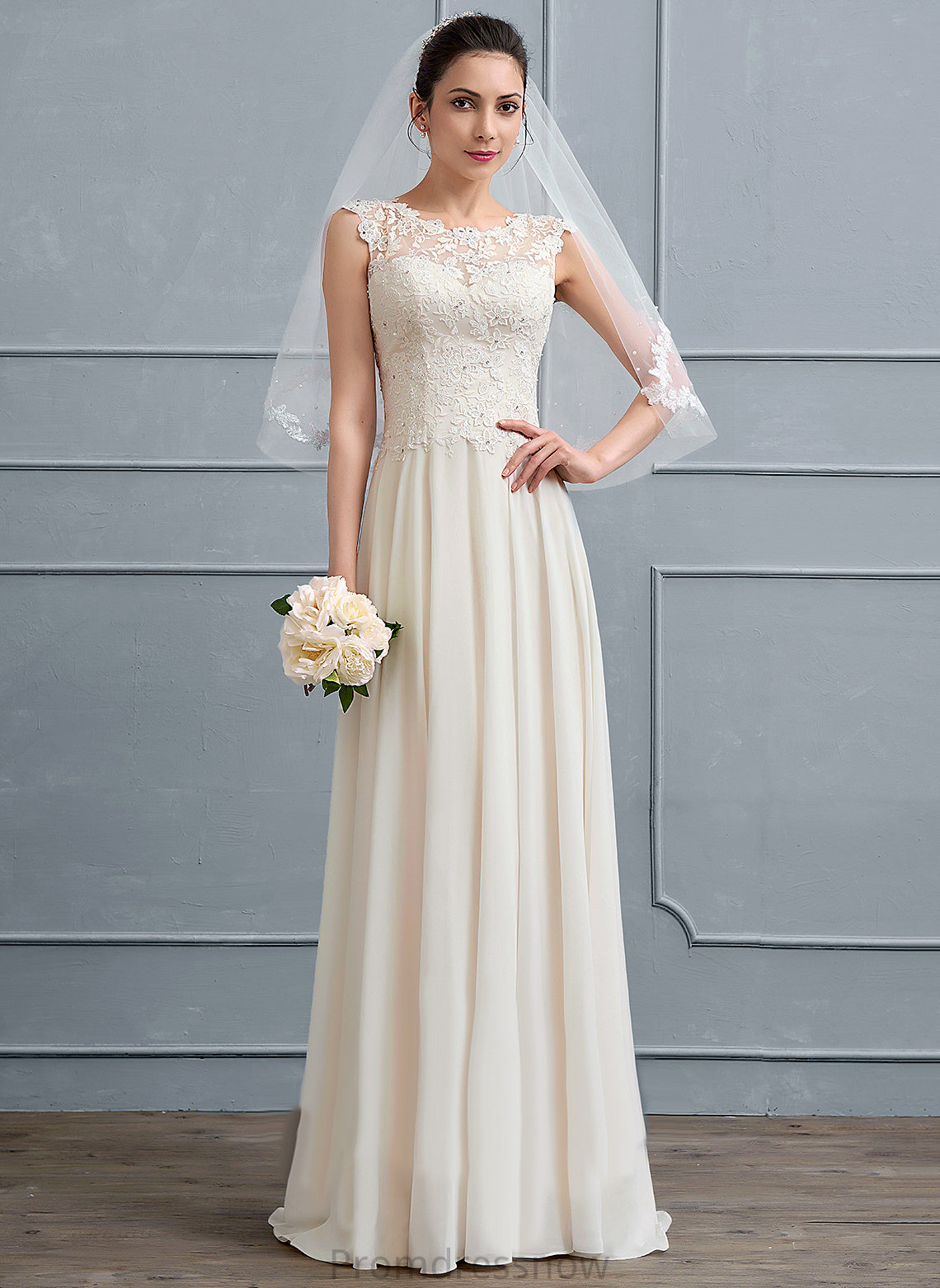 With Scoop Wedding Neck Floor-Length Beading Josephine Lace Dress Wedding Dresses Chiffon Sequins A-Line