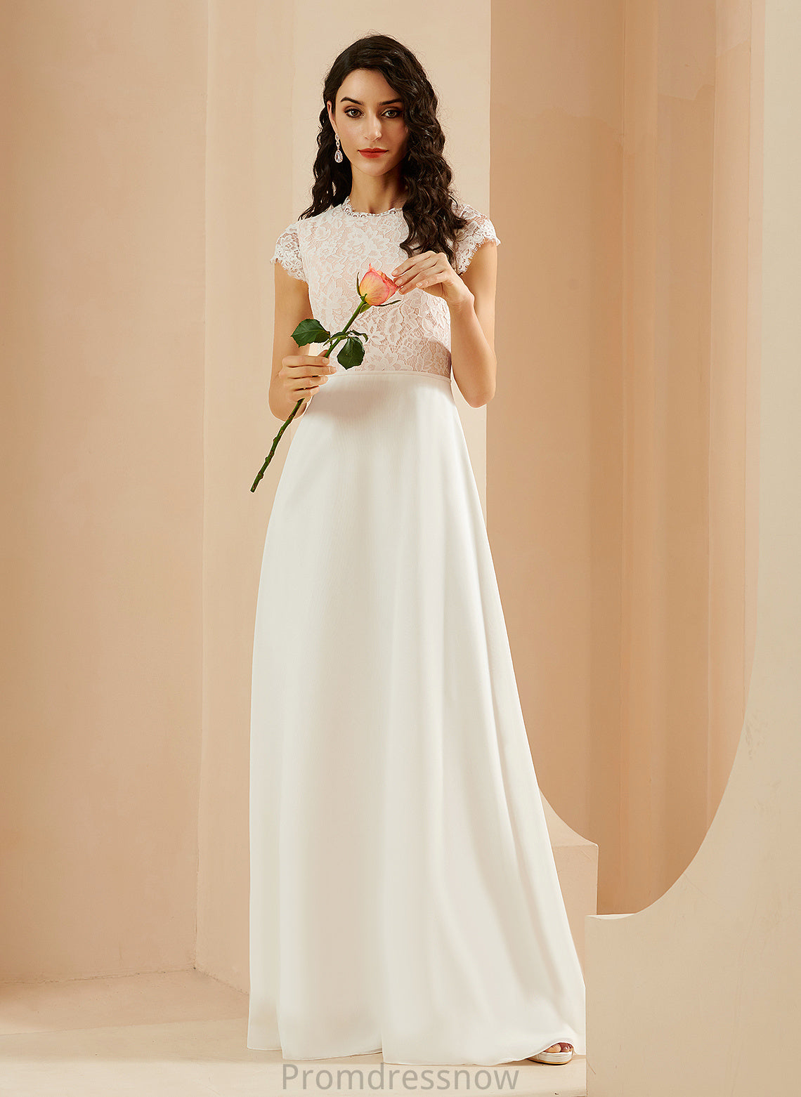 With Floor-Length Audrey Wedding Dresses Scoop Wedding Chiffon Dress Lace A-Line Neck