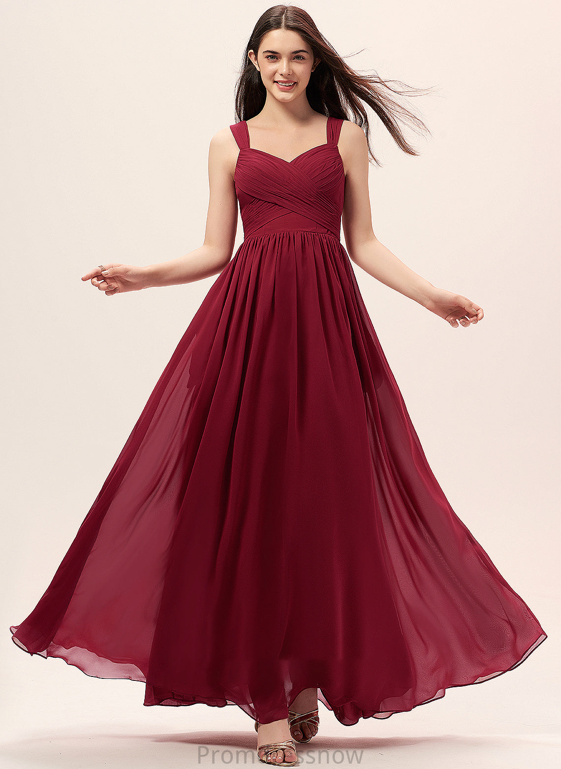 Floor-Length A-Line Sweetheart Fabric Embellishment Neckline Pockets Length Ruffle Silhouette Nadia V-Neck Bridesmaid Dresses