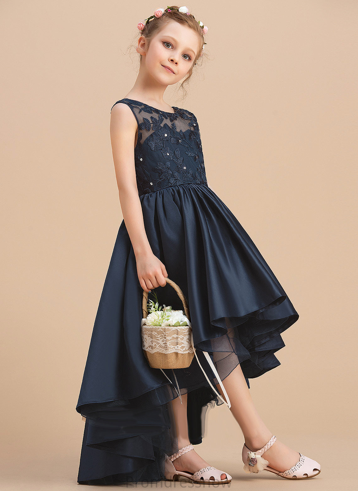 Valery Flower Girl Dresses Girl Flower Sleeveless Asymmetrical - Dress Scoop Bow(s) With Ball-Gown/Princess Neck Satin