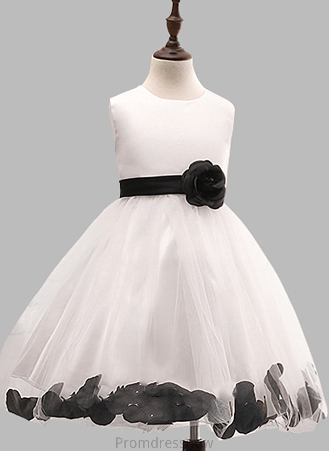 With Blends Knee-length Flower Girl Dresses Scoop Sleeveless Flower(s)/Bow(s) Ball Cotton Gown Neck - Dress Girl Flower Yazmin