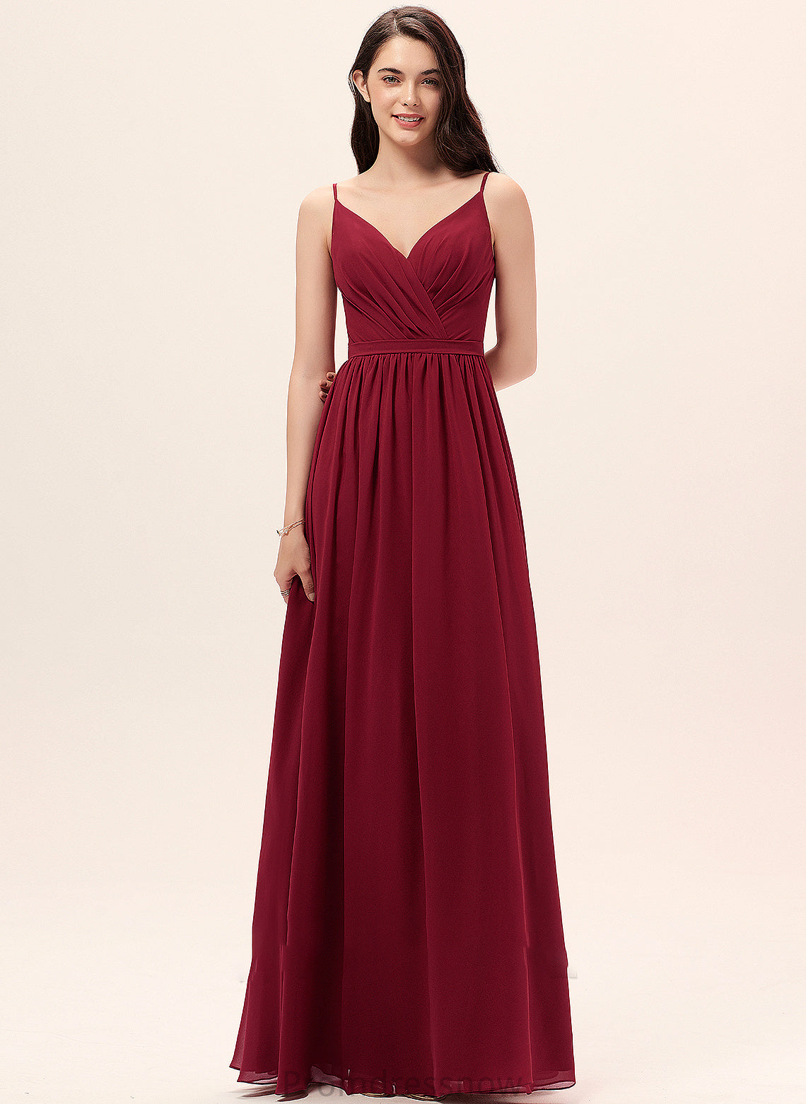 Neckline A-Line Lace V-neck Embellishment Silhouette Fabric Ruffle Floor-Length Length Scarlet Sleeveless Bridesmaid Dresses