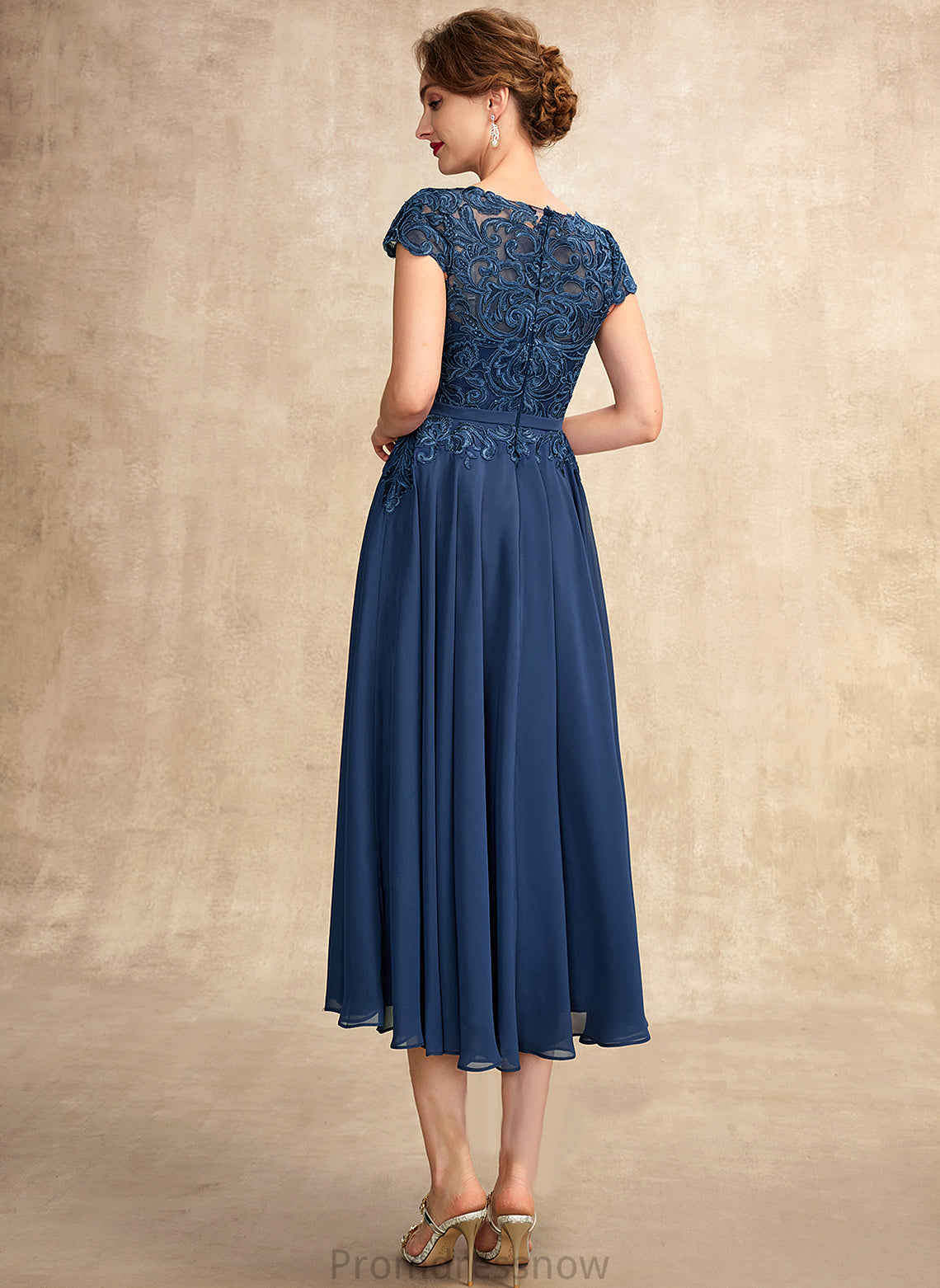 Mother of the Bride Dresses Bride Neck Dress Tea-Length Scoop the Terri Lace Chiffon of A-Line Mother