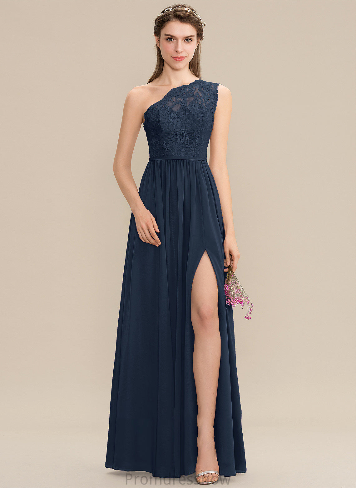 Embellishment Silhouette Floor-Length SplitFront Neckline Length A-Line One-Shoulder Fabric Arianna Natural Waist Sleeveless Bridesmaid Dresses