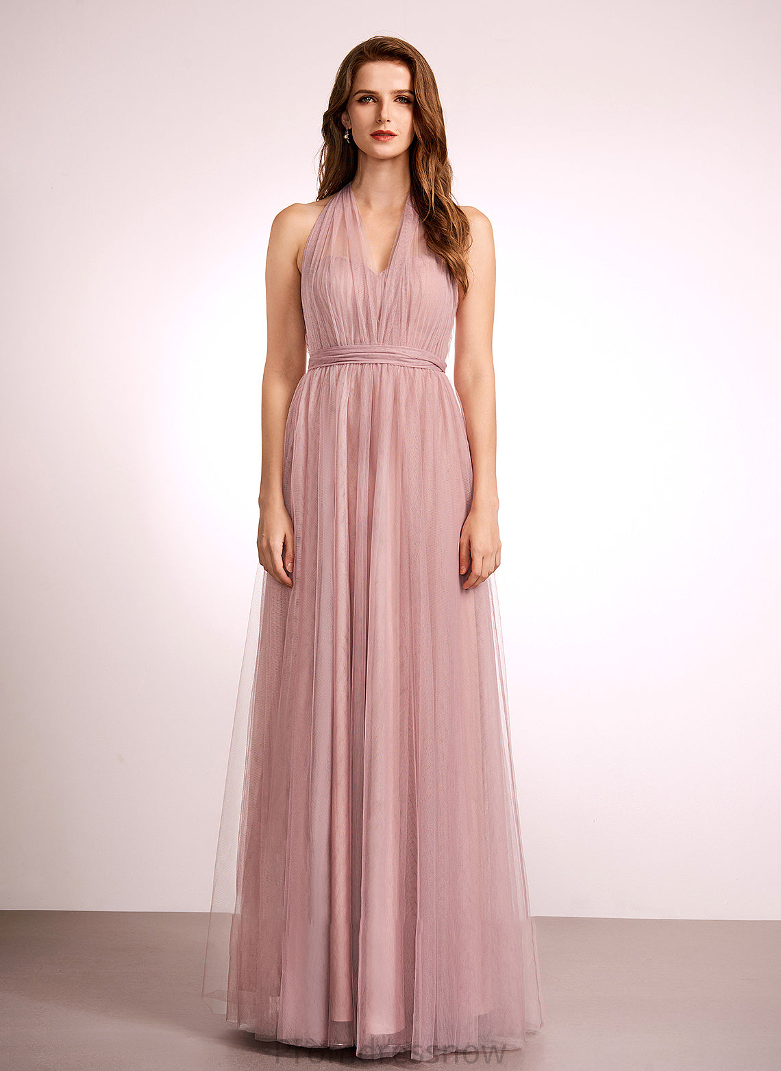 Silhouette Fabric V-neck Length Straps Floor-Length Neckline Off-the-Shoulder Tulle One-Shoulder A-Line Aniya Bridesmaid Dresses