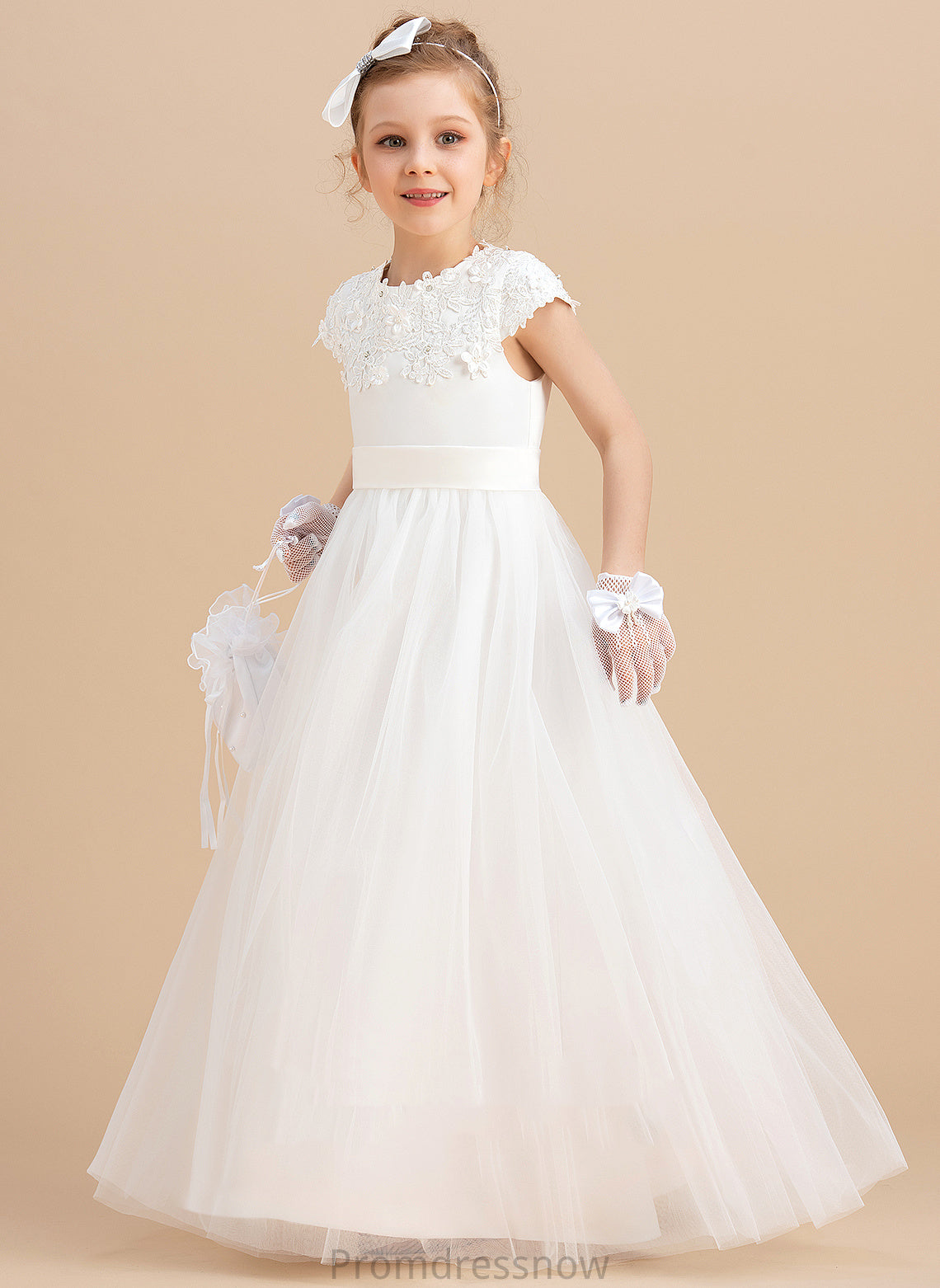 Ball With Dress Neck Flower Girl Dresses Scoop Beading/Appliques Gown Sleeveless Floor-length Flower Mildred - Satin/Tulle Girl