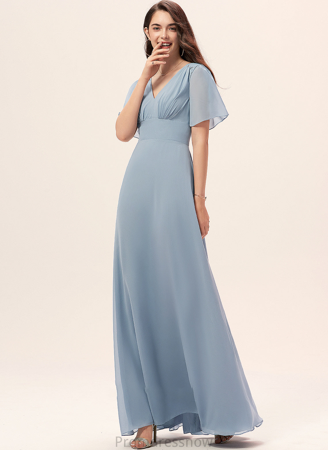 Silhouette Length A-Line Fabric V-neck Neckline Floor-Length Straps Adalynn Sleeveless Natural Waist A-Line/Princess Bridesmaid Dresses