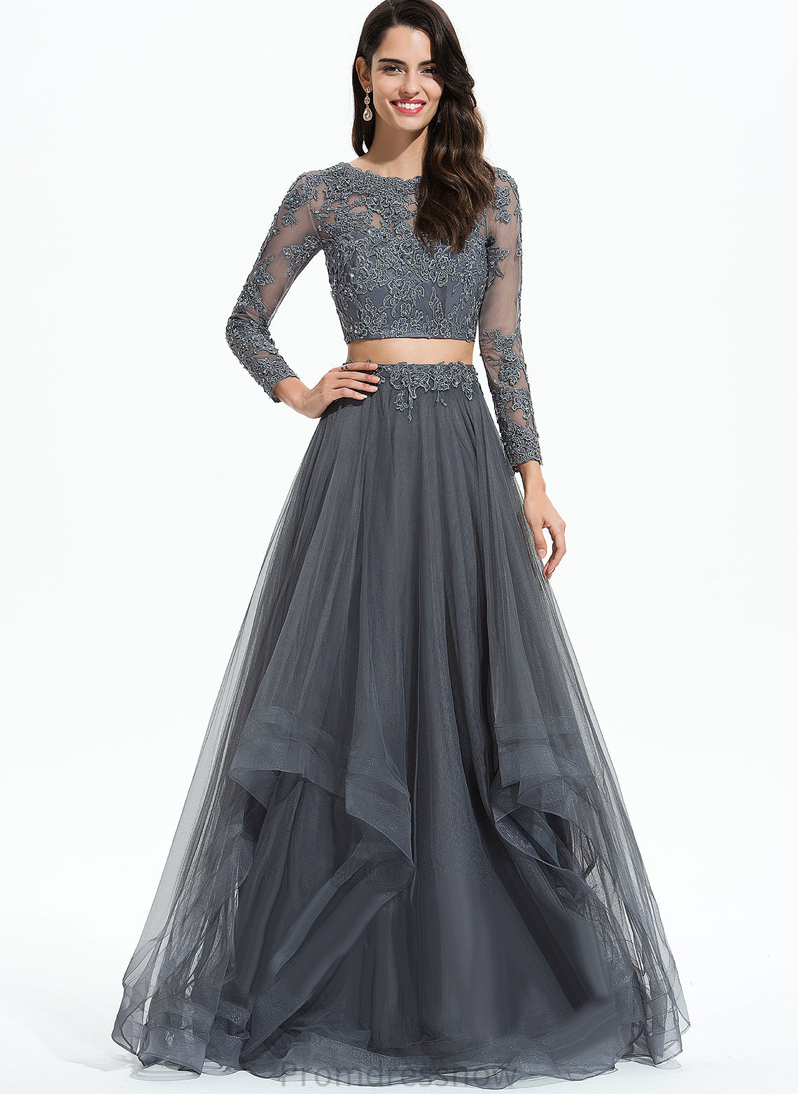 With Ball-Gown/Princess Floor-Length Tulle Scoop Prom Dresses Beading Catherine Sequins