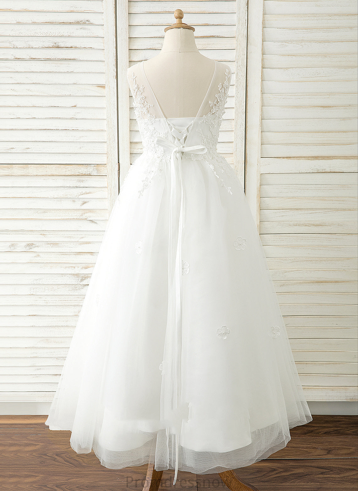 A-Line Neck Kianna Sleeveless Floor-length Girl Dress - Flower Flower Girl Dresses Scoop Tulle/Lace