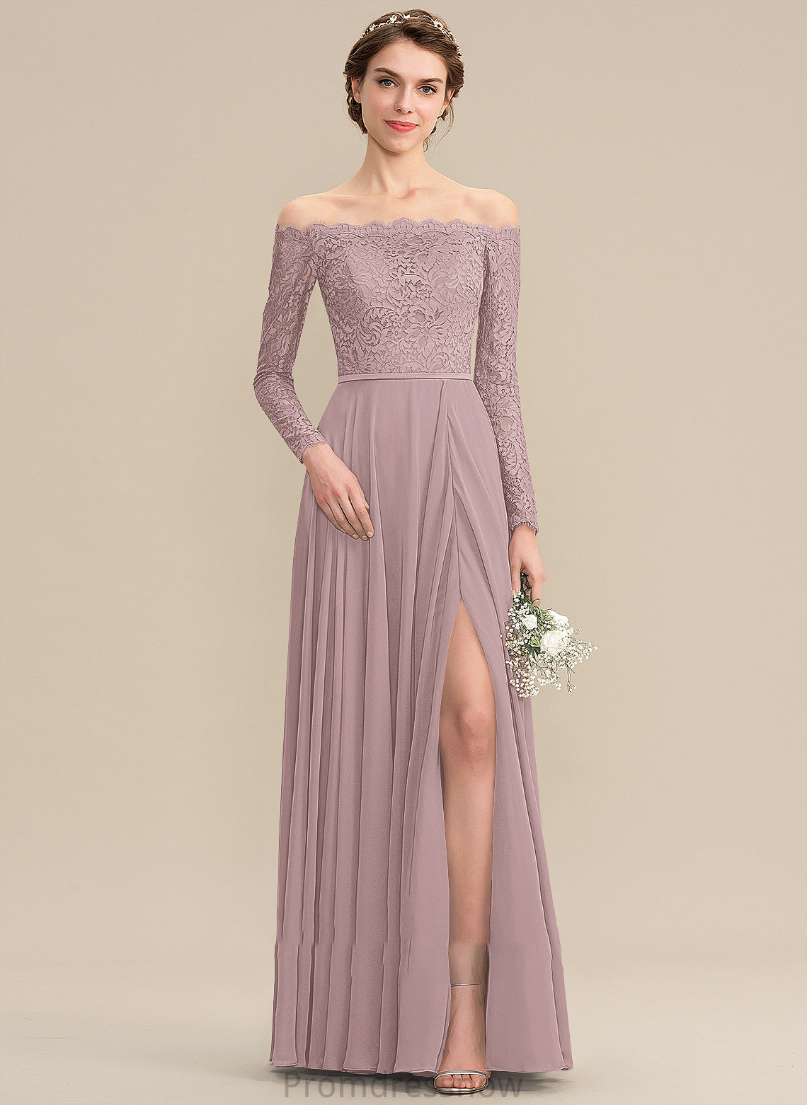 Length Fabric SplitFront Silhouette A-Line Off-the-Shoulder Neckline Embellishment Floor-Length Adelaide Spaghetti Staps Trumpet/Mermaid Bridesmaid Dresses