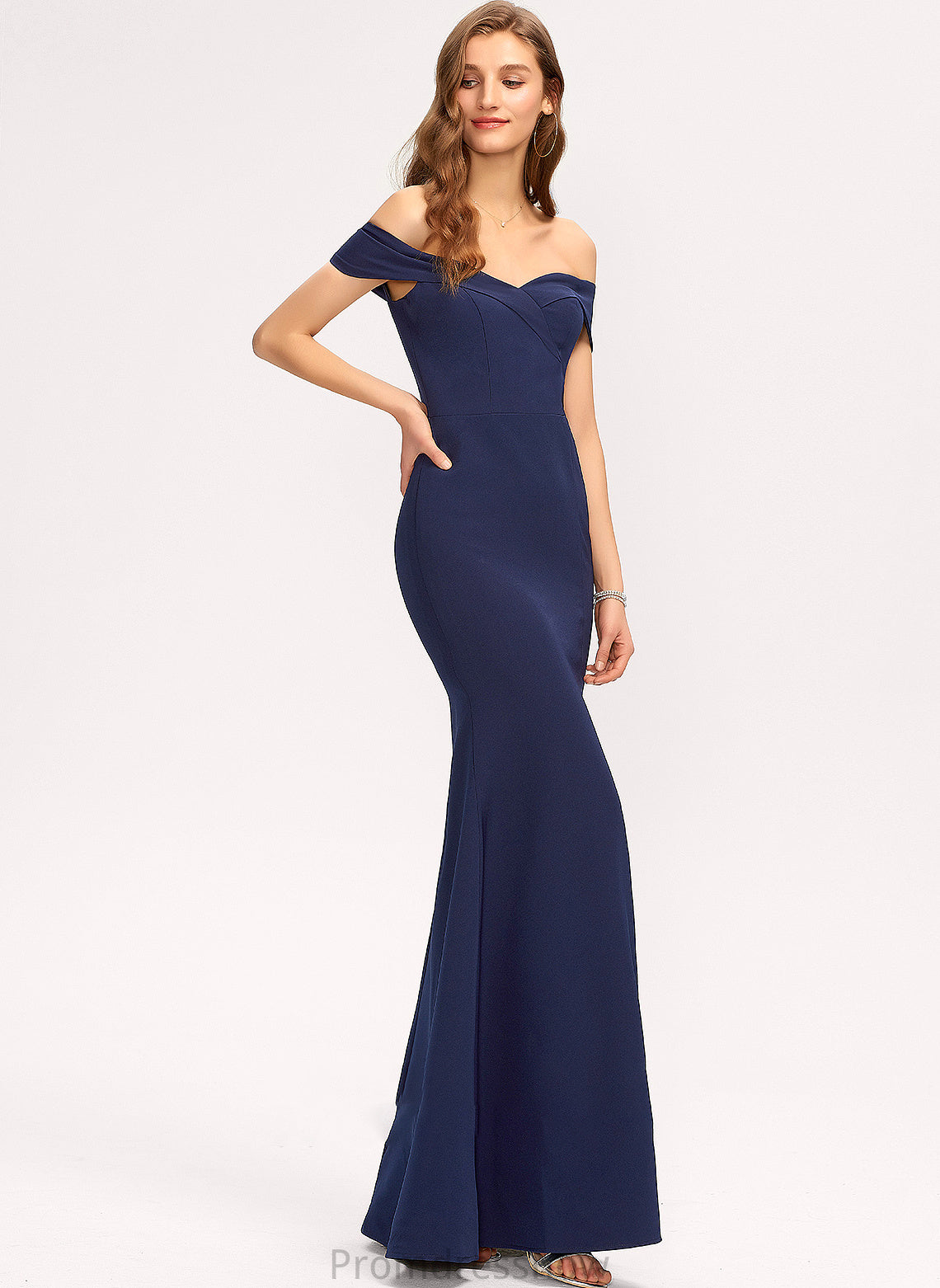 With Kenna Off-the-Shoulder Stretch Crepe Split Front Prom Dresses Floor-Length Trumpet/Mermaid