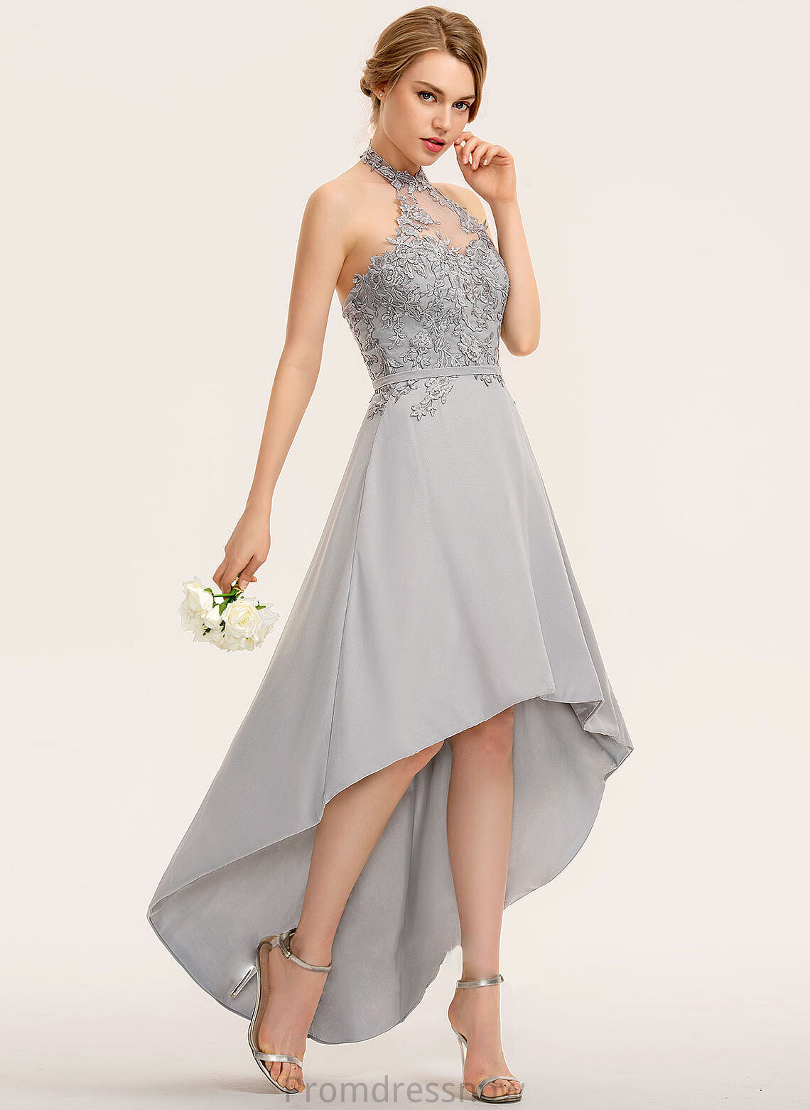 Length Straps Lace A-Line Neckline Fabric Silhouette Halter Asymmetrical Kaelyn Empire Waist A-Line/Princess Bridesmaid Dresses