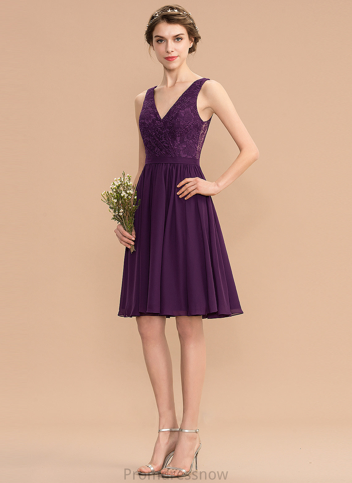 Embellishment Knee-Length Neckline V-neck A-Line Length Silhouette Fabric Ruffle Julia Straps Empire Waist Bridesmaid Dresses