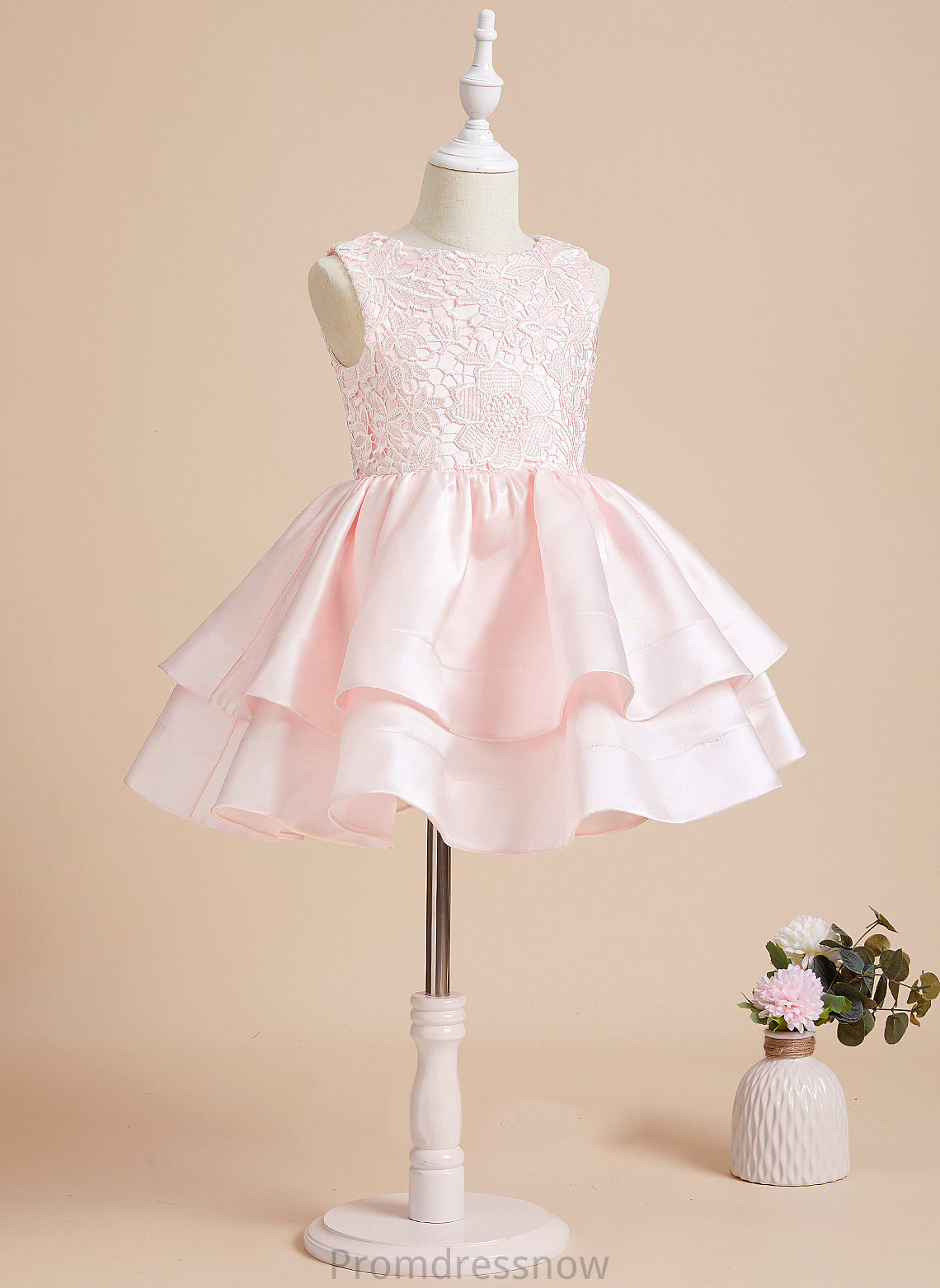 Dress Flower Girl Dresses Scoop Satin/Lace Neck Short/Mini Girl A-Line Flower Sleeveless Dana -