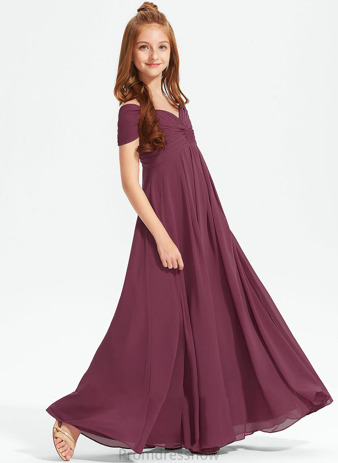 With Off-the-Shoulder Chiffon Junior Bridesmaid Dresses Paloma Floor-Length Ruffle A-Line