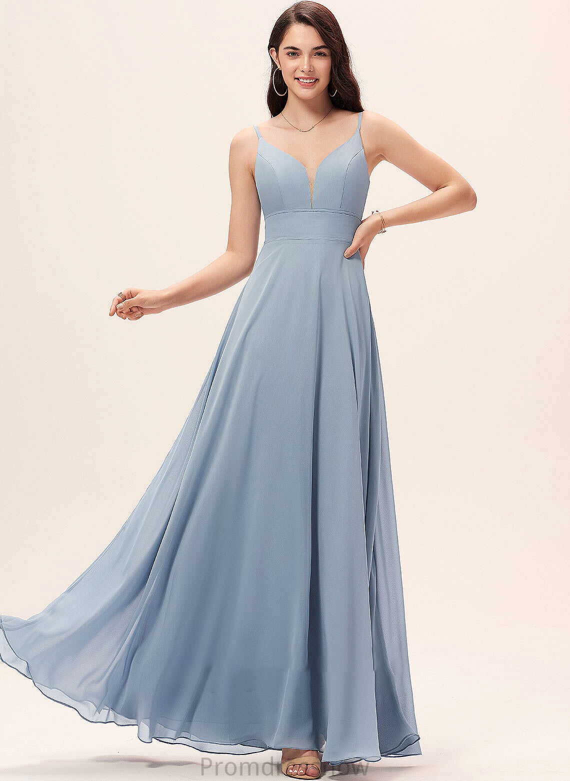 Floor-Length Neckline Length A-Line Silhouette V-neck Straps Fabric Amira Sleeveless Natural Waist Floor Length Bridesmaid Dresses