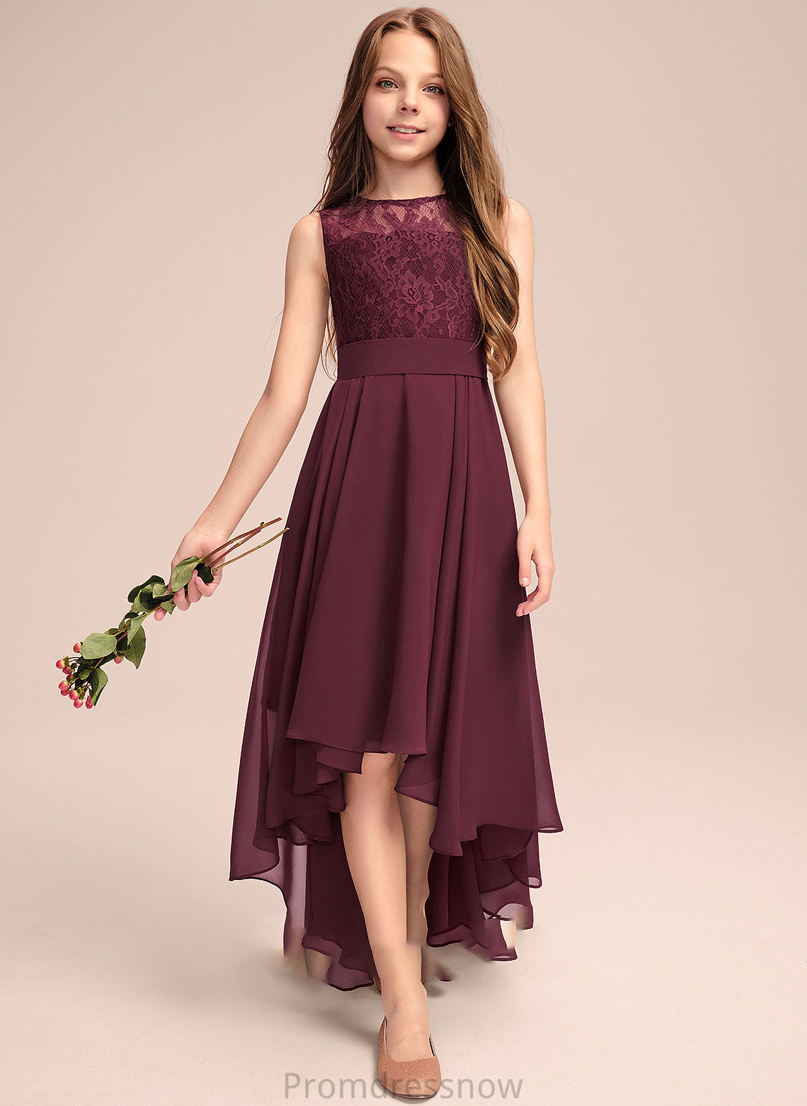 Chiffon Jillian Scoop Asymmetrical Junior Bridesmaid Dresses With Neck A-Line Lace Bow(s)