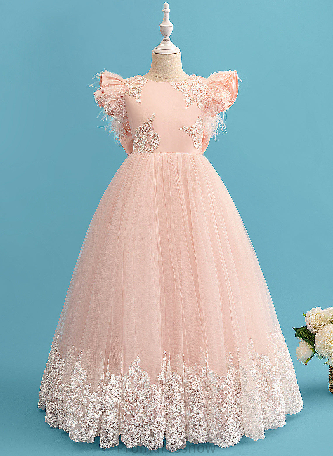 With Sleeves Scoop - Lace Ruffles/Feather/Bow(s) Ball-Gown/Princess Flower Presley Girl Flower Girl Dresses Dress Short Floor-length Neck