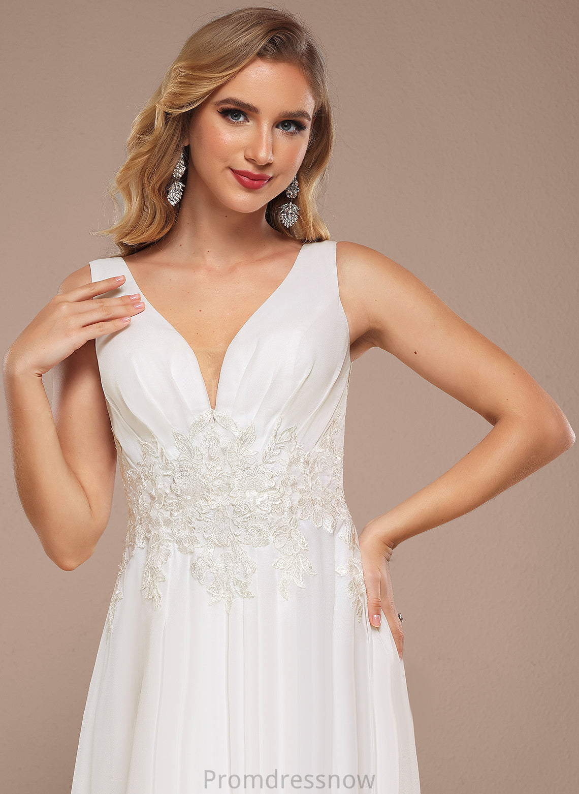 With Sequins Wedding V-neck Wedding Dresses Floor-Length Lace A-Line Kaley Chiffon Dress