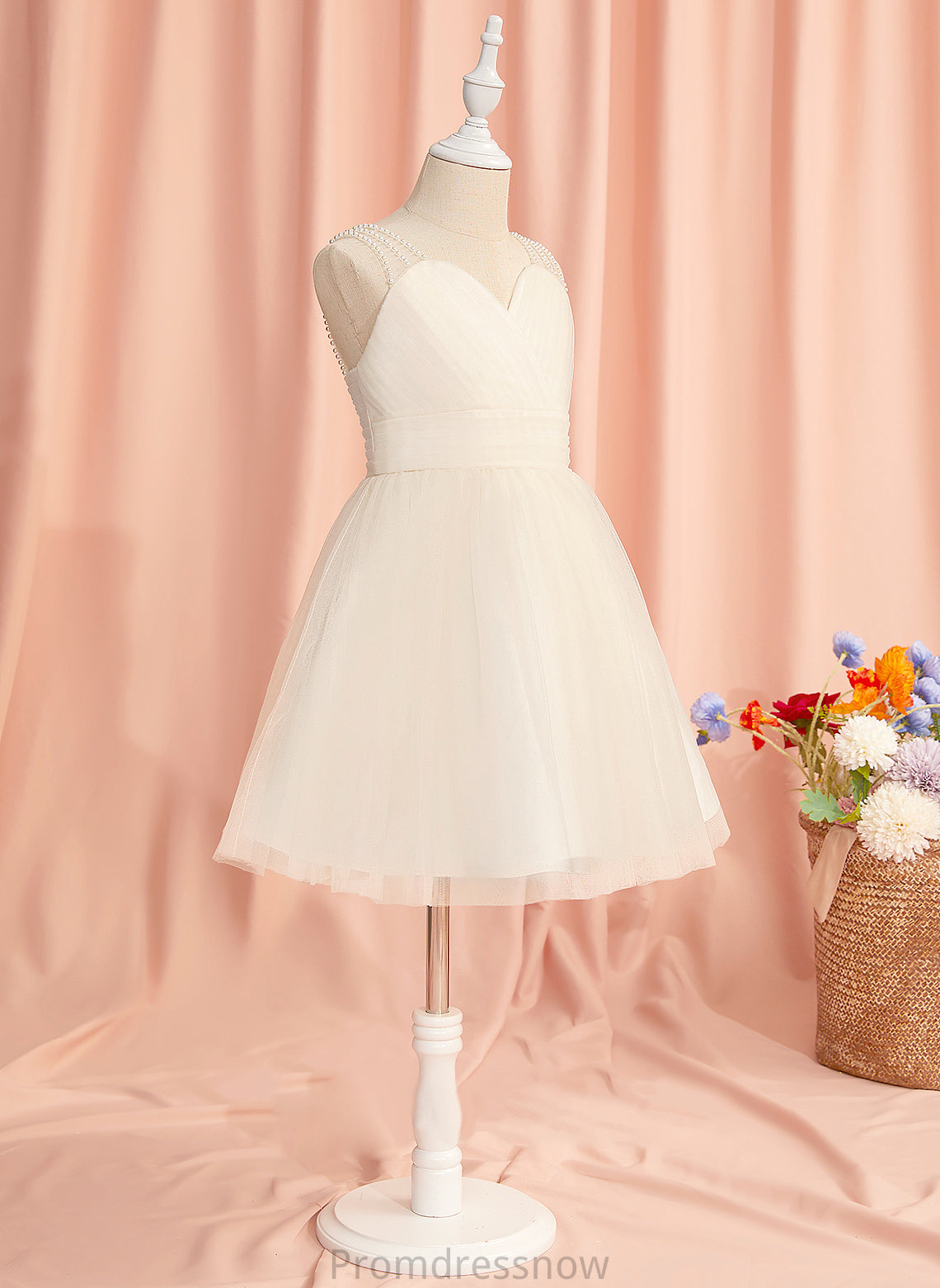 Flower Girl Dresses Emmalee Dress V-neck Sleeveless Knee-length Ruffles/Beading - Tulle Girl With Flower A-Line