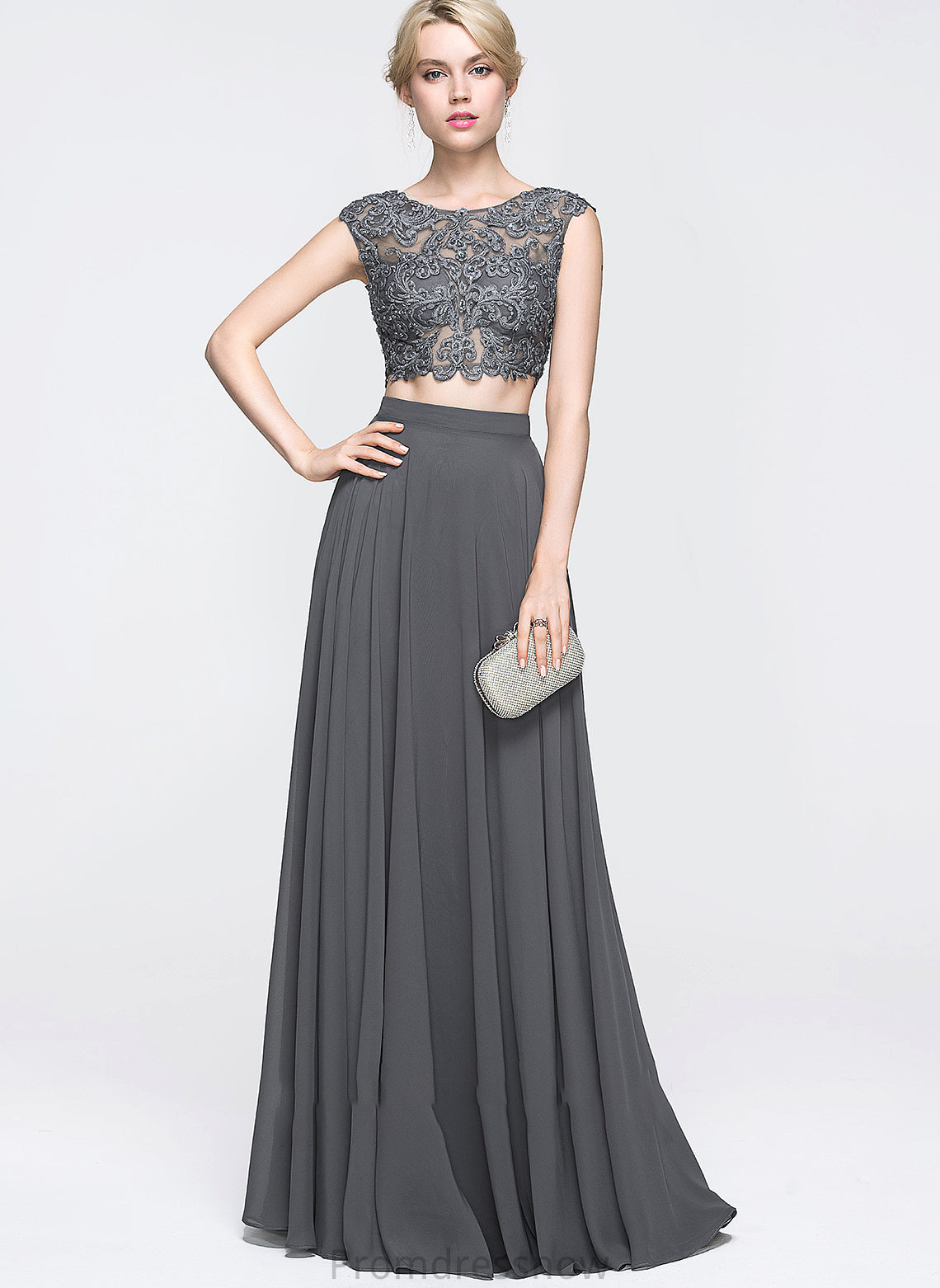 With Sequins A-Line Chiffon Prom Dresses Beading Scoop Floor-Length Neck Aubrey