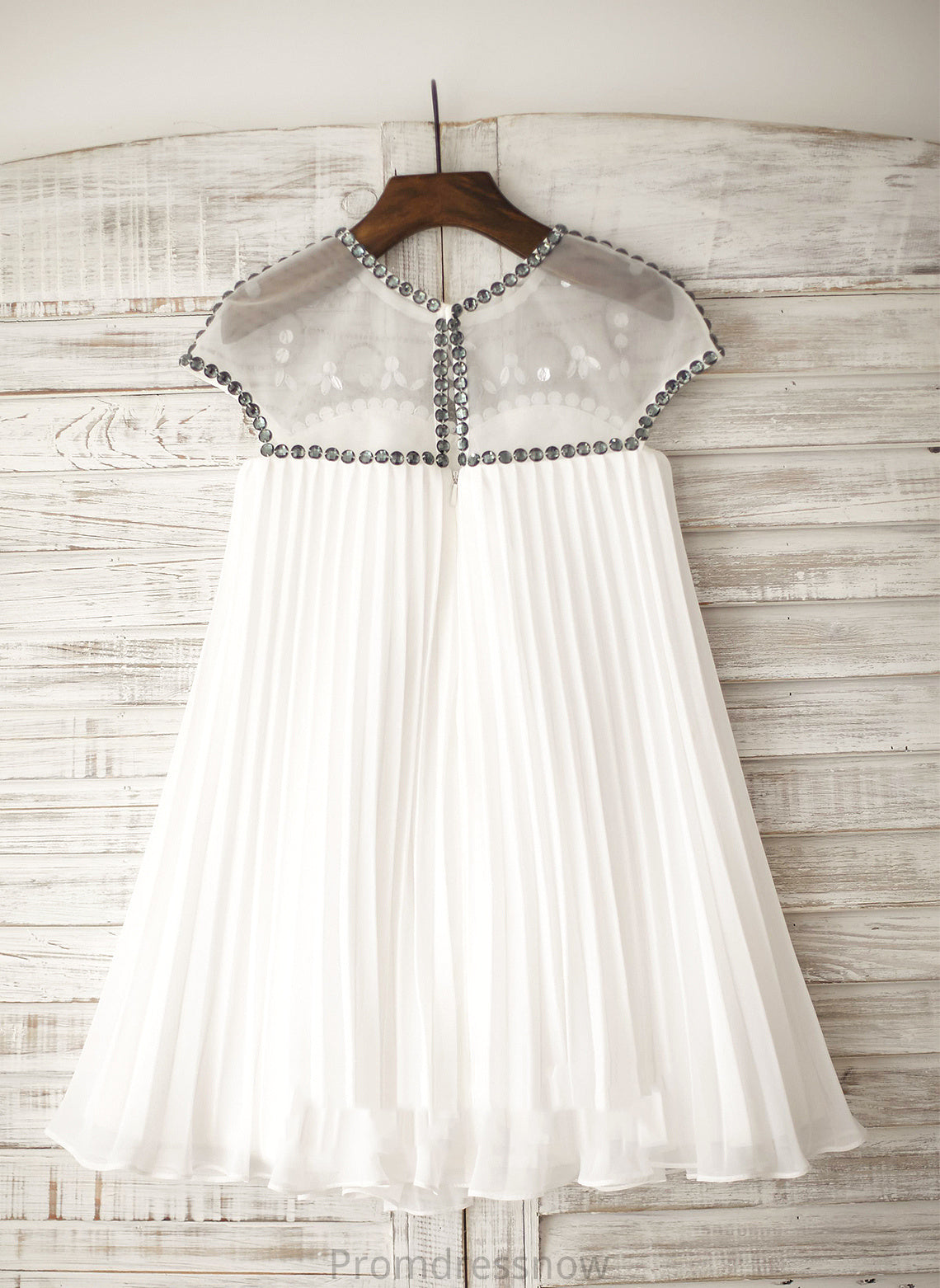 Girl - Neck Dress Scoop With Chiffon Flower A-Line Rhinestone Geraldine Knee-length Sleeveless Flower Girl Dresses